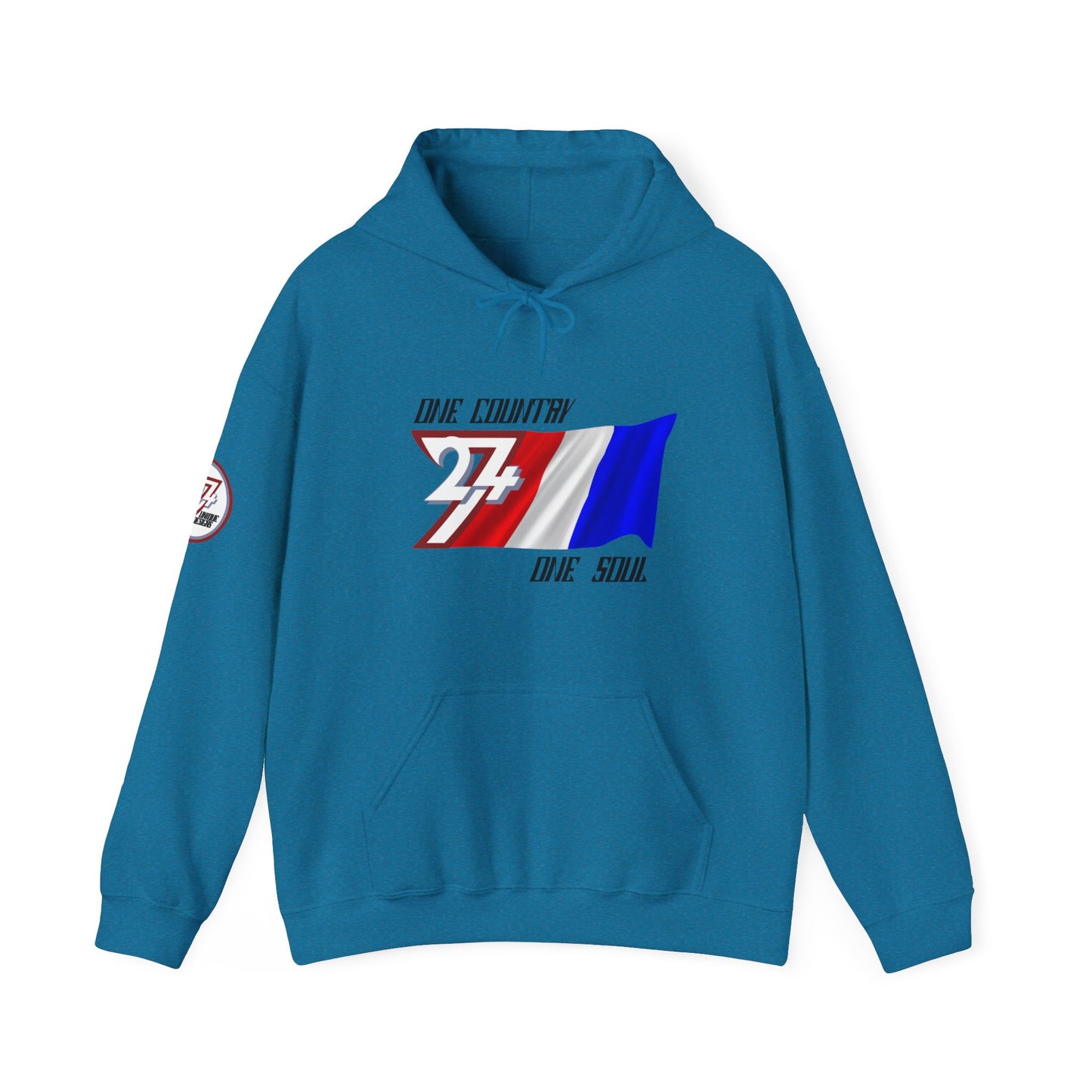 Unique Design 24/7 France Flag Printed Unisex custom Hoodie antique saphire