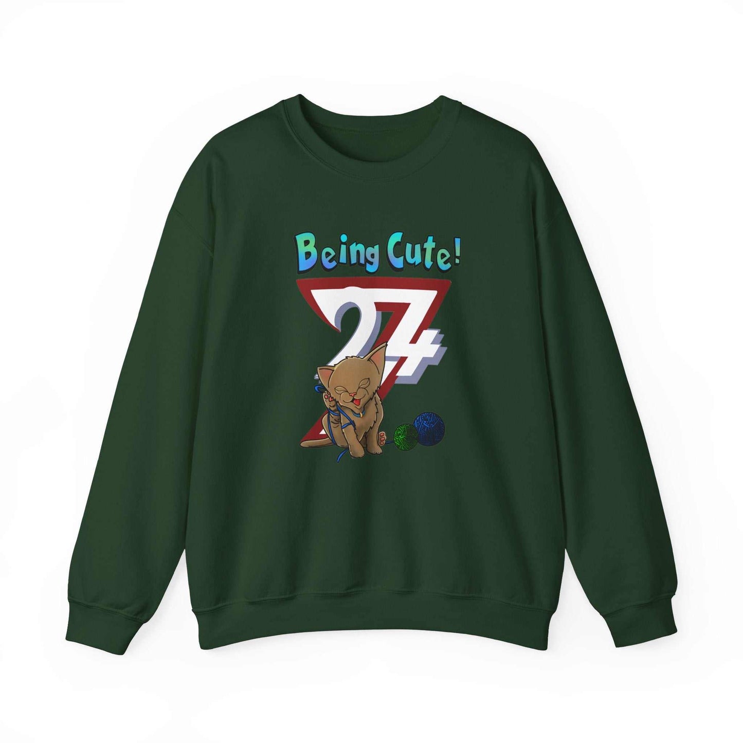 Unique Design Being Cute Kitty Heavy Blend™ Crewneck Sweatshirt forest green