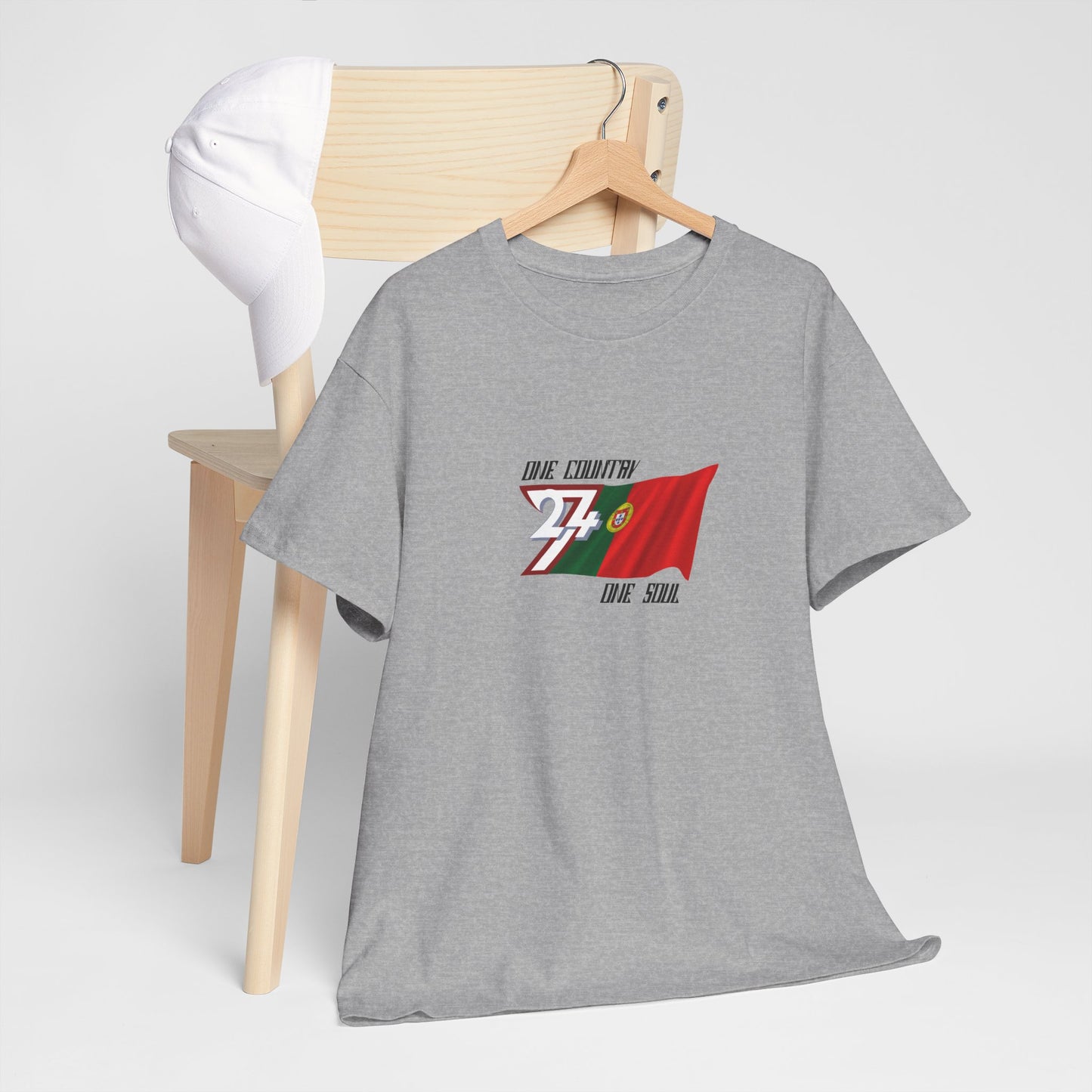 Unique Design 24/7 Portugal Flag Printed Unisex custom T-shirt sport grey