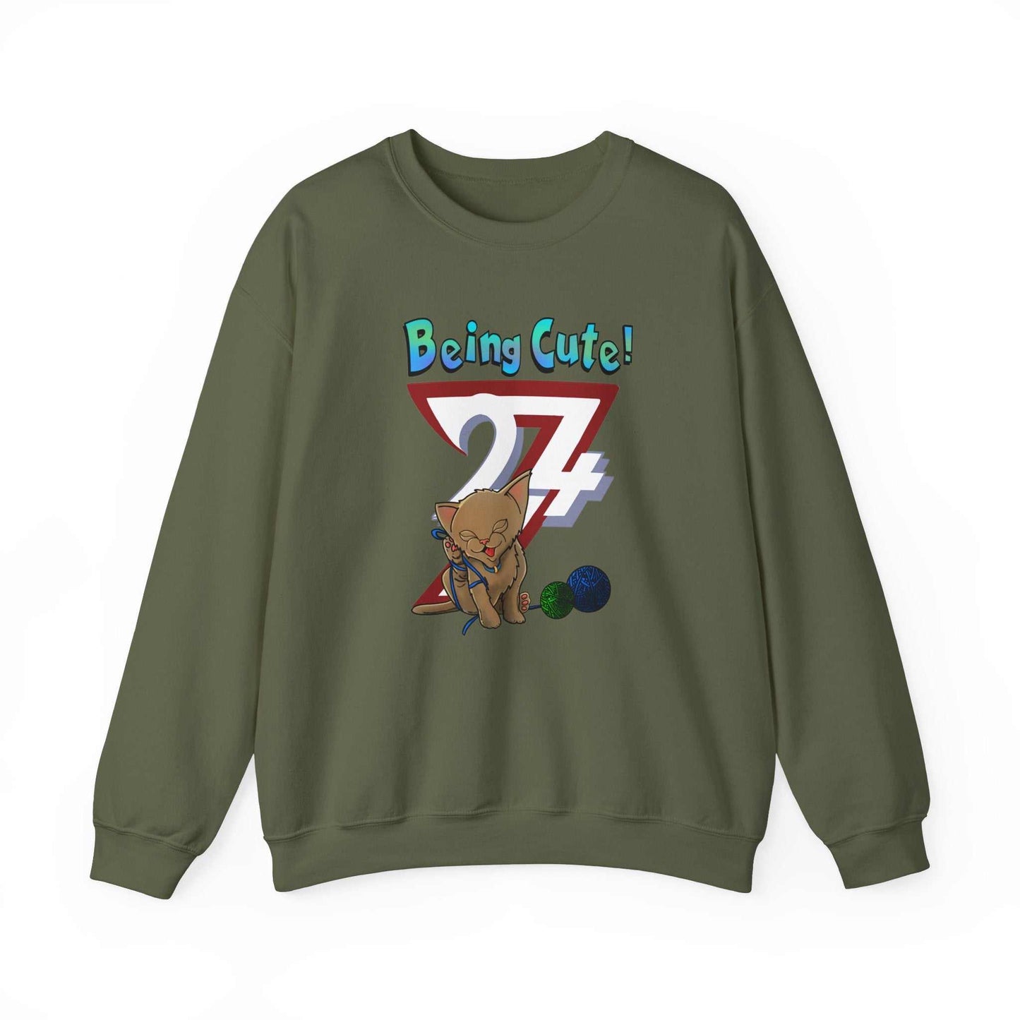 Unique Design Being Cute Kitty Heavy Blend™ Crewneck Sweatshirt military green