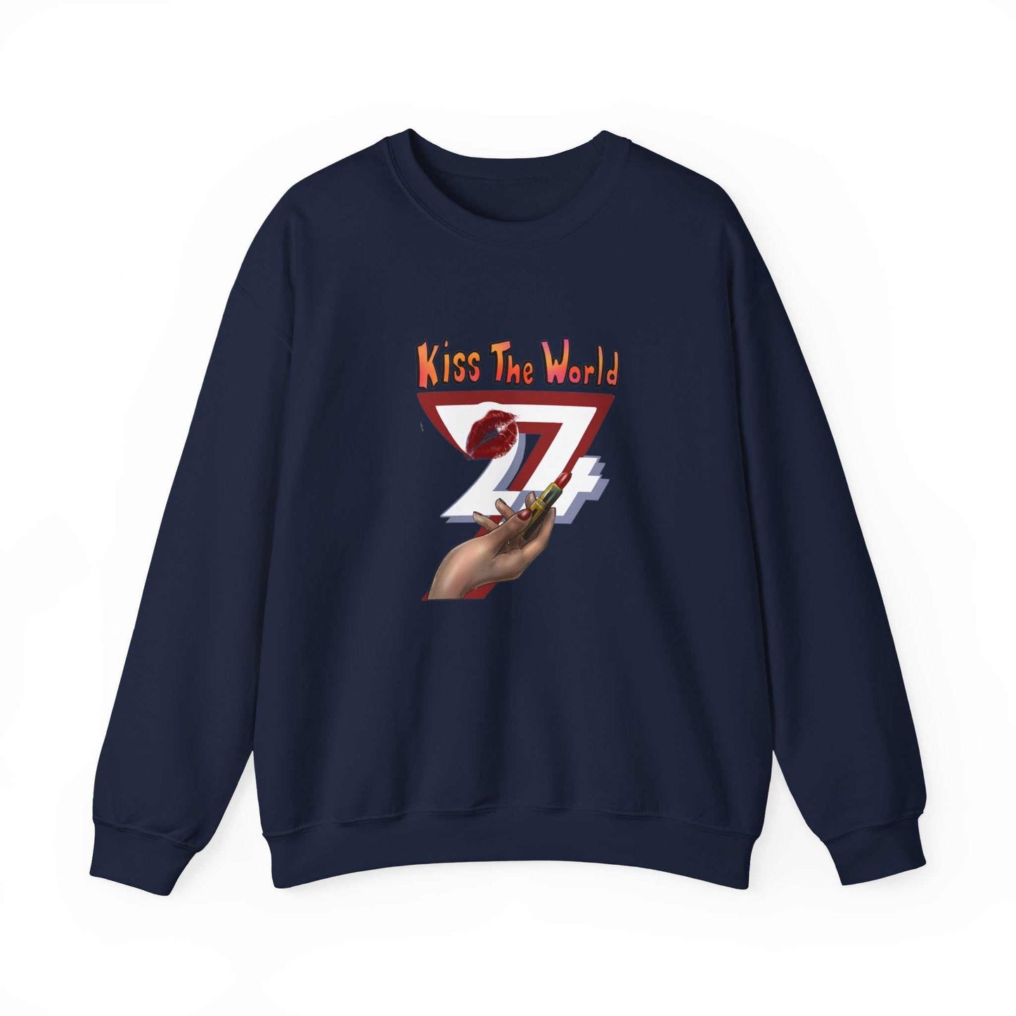 Unique Design Kiss The World Heavy Blend™ Crewneck Sweatshirt navy