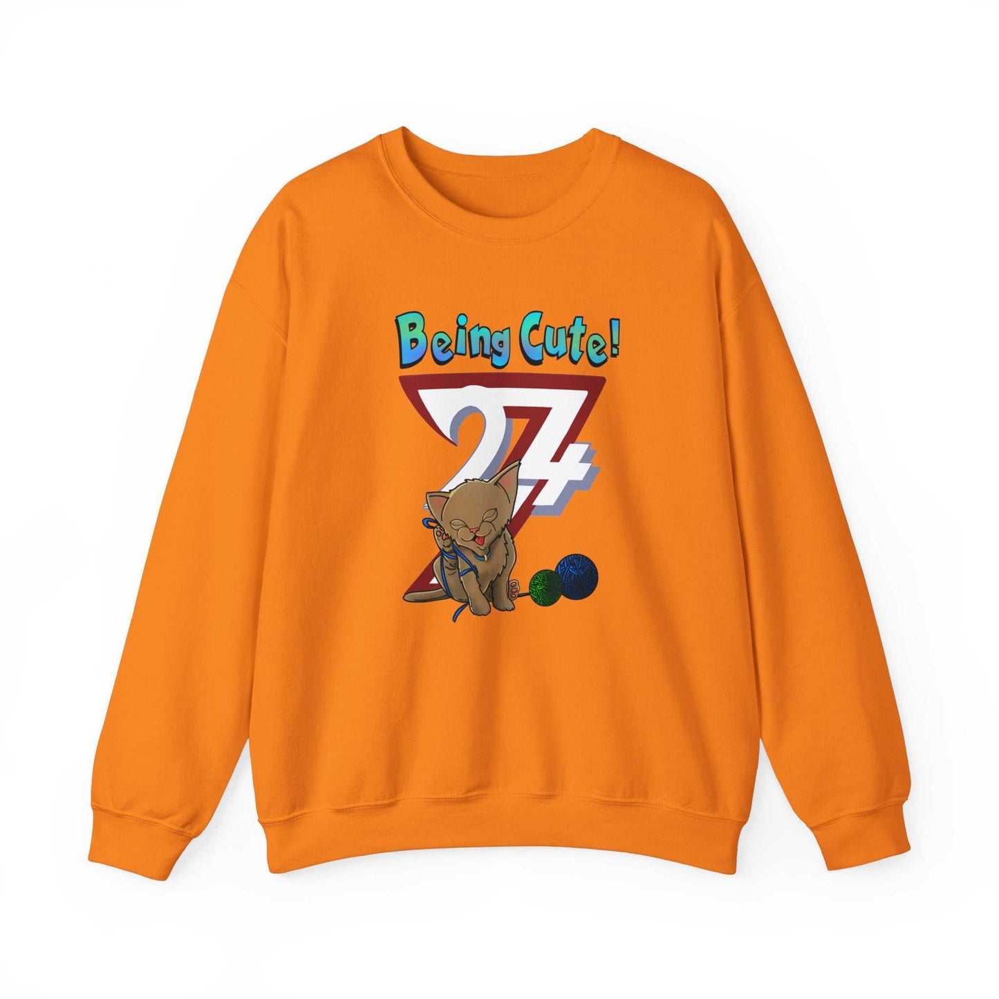 Unique Design Being Cute Kitty Heavy Blend™ Crewneck Sweatshirt orange