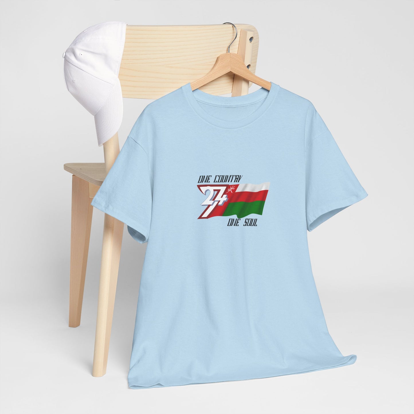 Unique Design 24/7 Oman Flag Printed Unisex custom T-shirt light blue