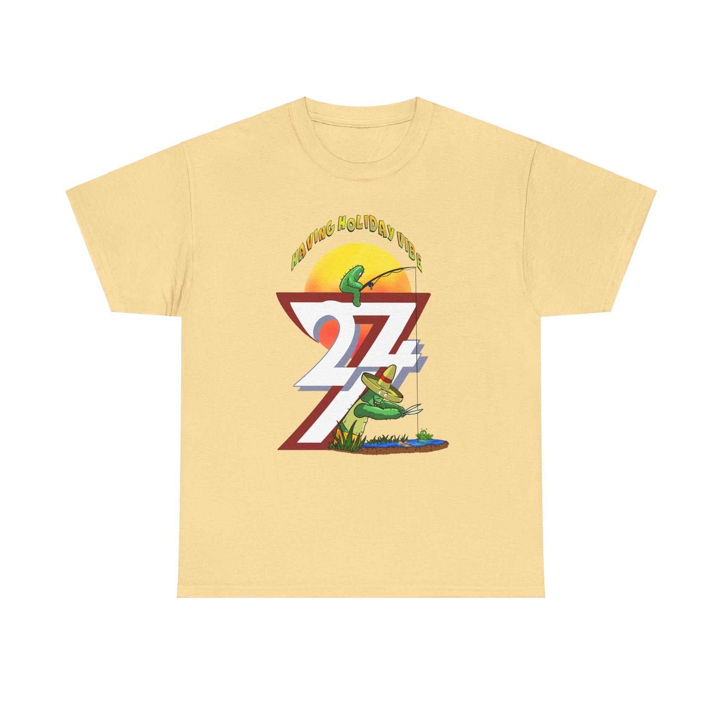 Printed T-shirt - Leonando Fishing Holiday corn silk