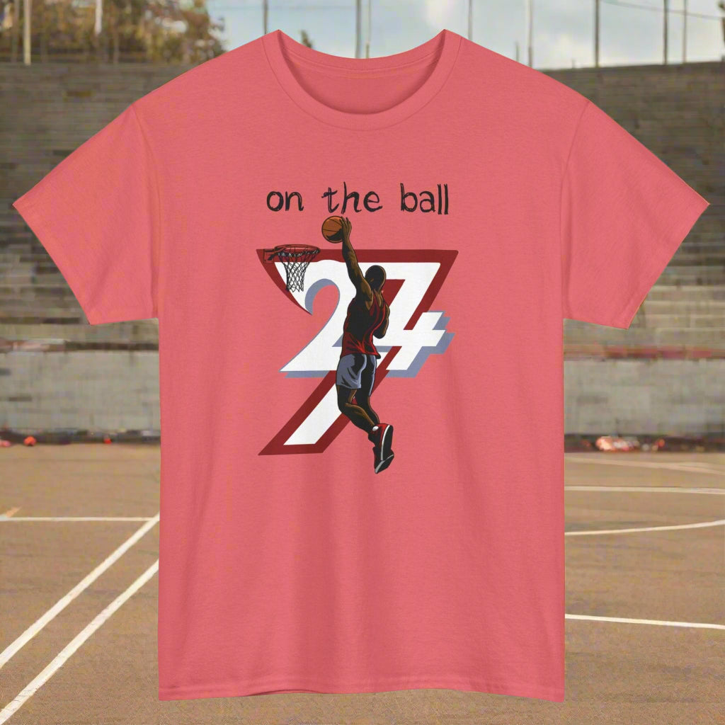 Unique Design Basketball Sport Printed T-shirt coral silk