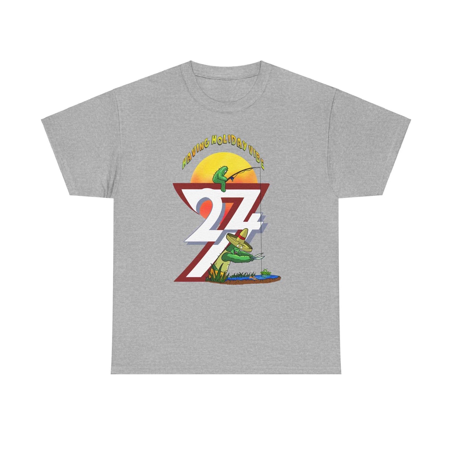 Printed T-shirt - Leonando Fishing Holiday grey