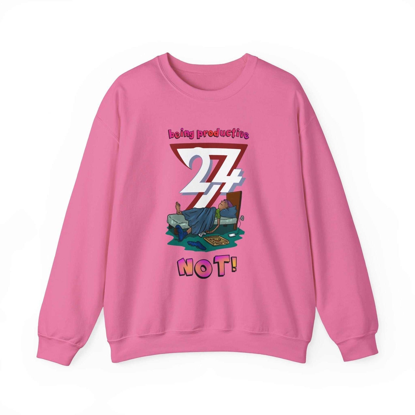 Unique Design Lazy Person Heavy Blend™ Crewneck Sweatshirt safety pink
