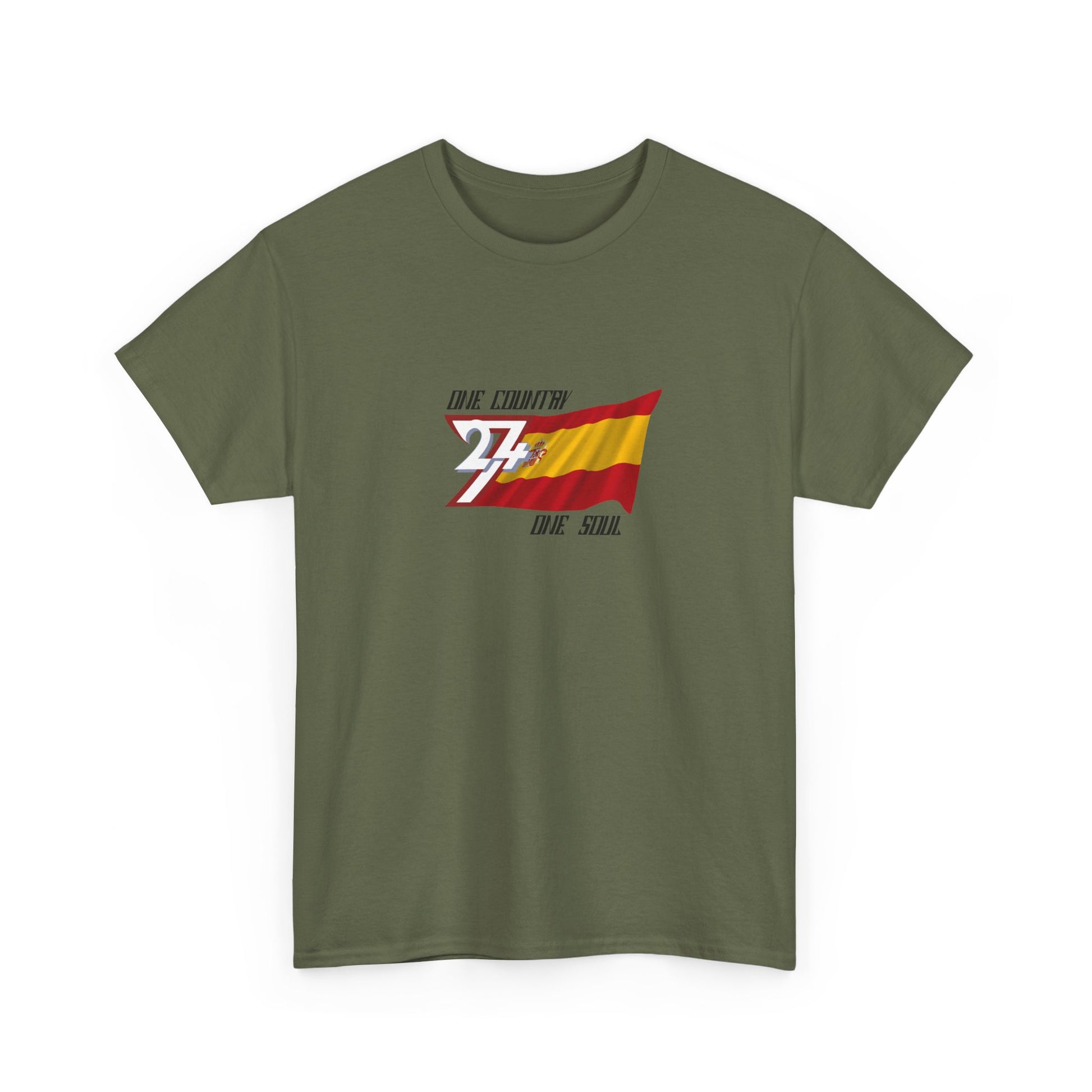 Unique Design 24/7 Spain Flag Printed Unisex custom T-shirt military green