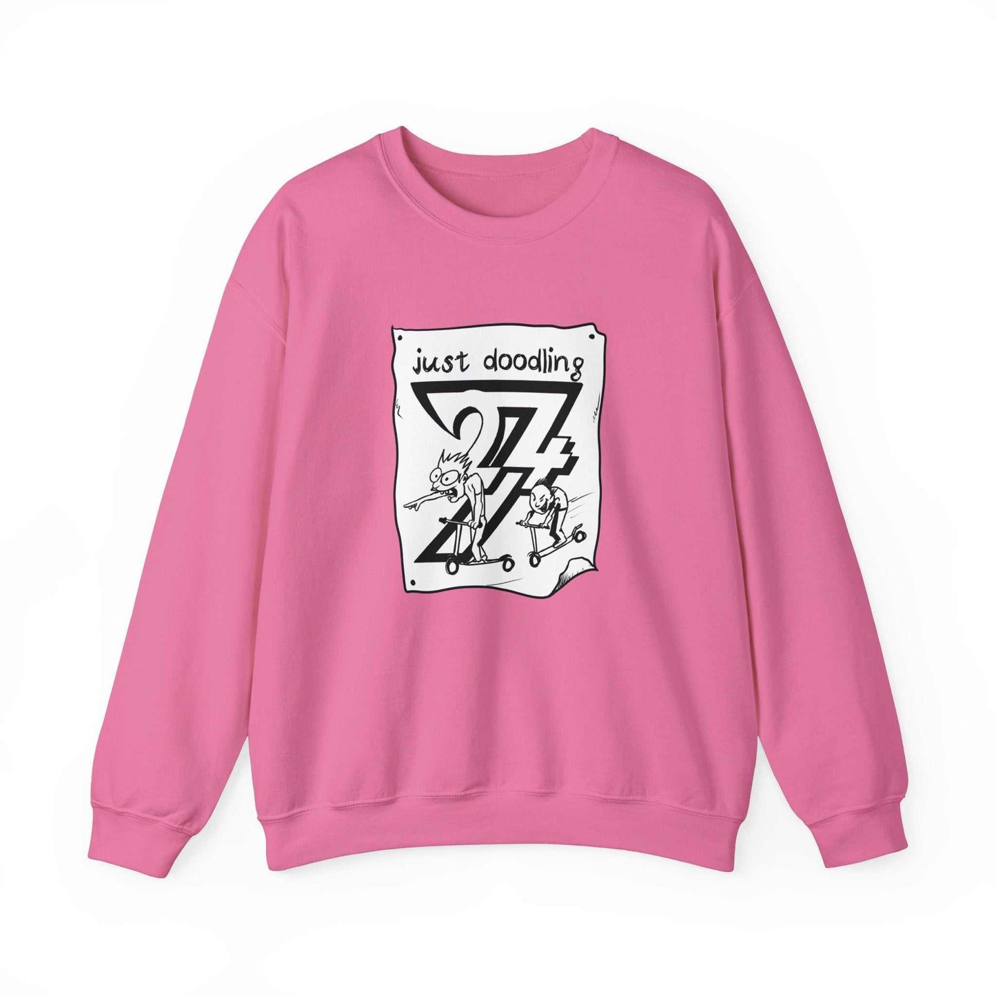 Unique Design Just Doodling Scooter Kids Heavy Blend™ Crewneck Sweatshirt safety pink