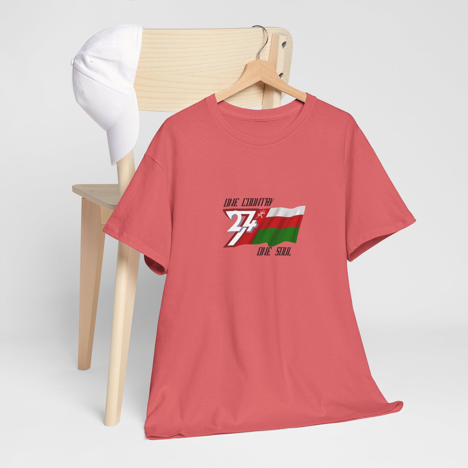 Unique Design 24/7 Oman Flag Printed Unisex custom T-shirt coral silk