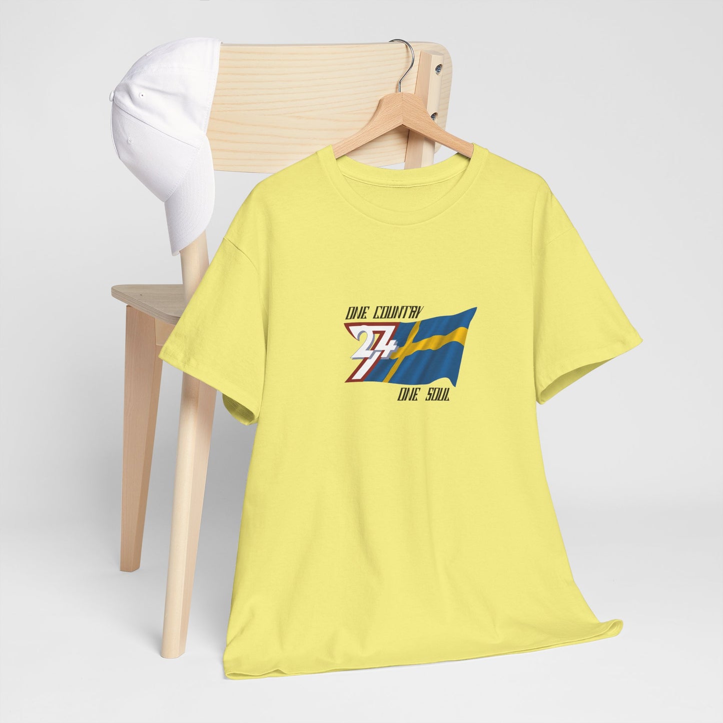 Unique Design 24/7 Sweden Flag Printed Unisex custom T-shirt corn silk