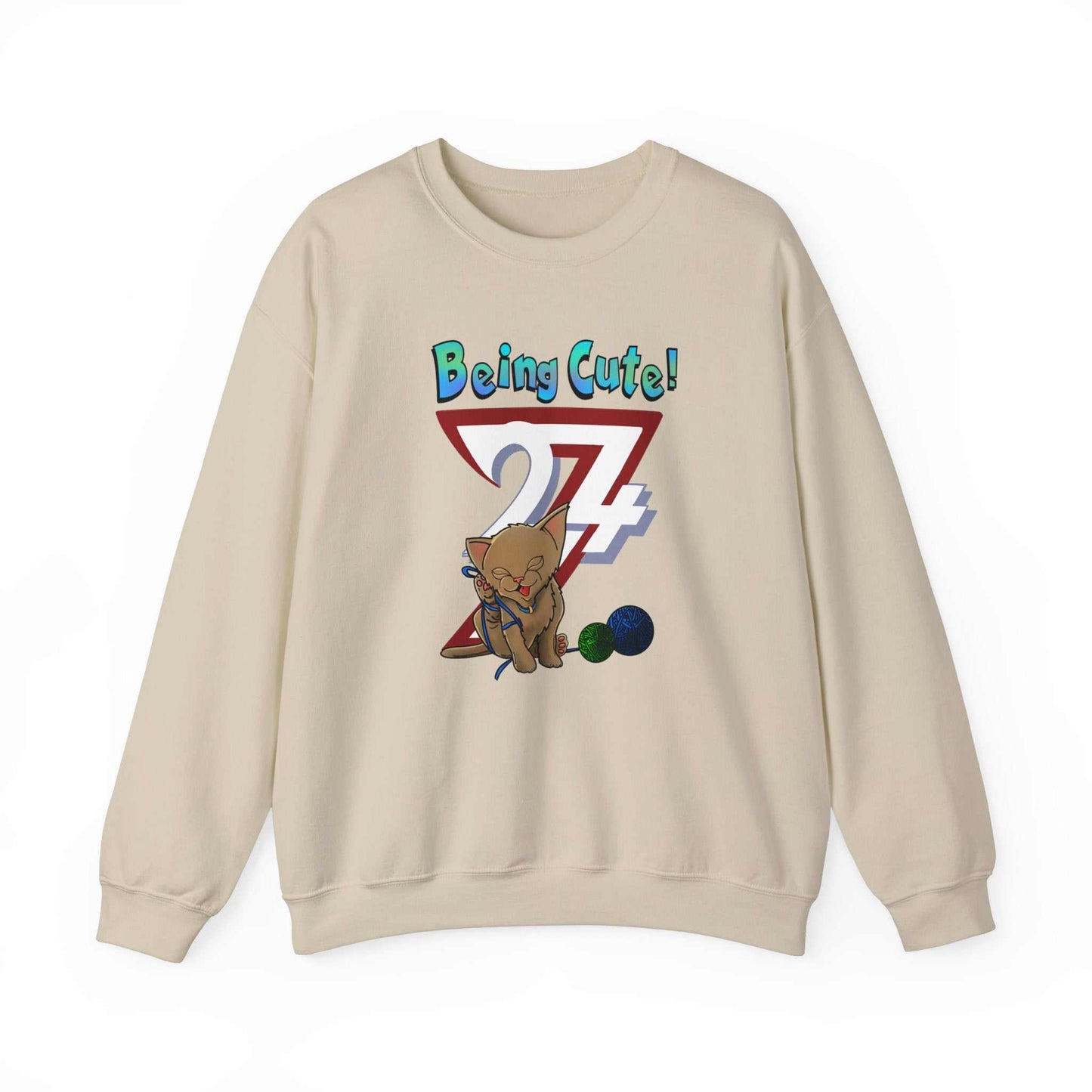 Unique Design Being Cute Kitty Heavy Blend™ Crewneck Sweatshirt sand