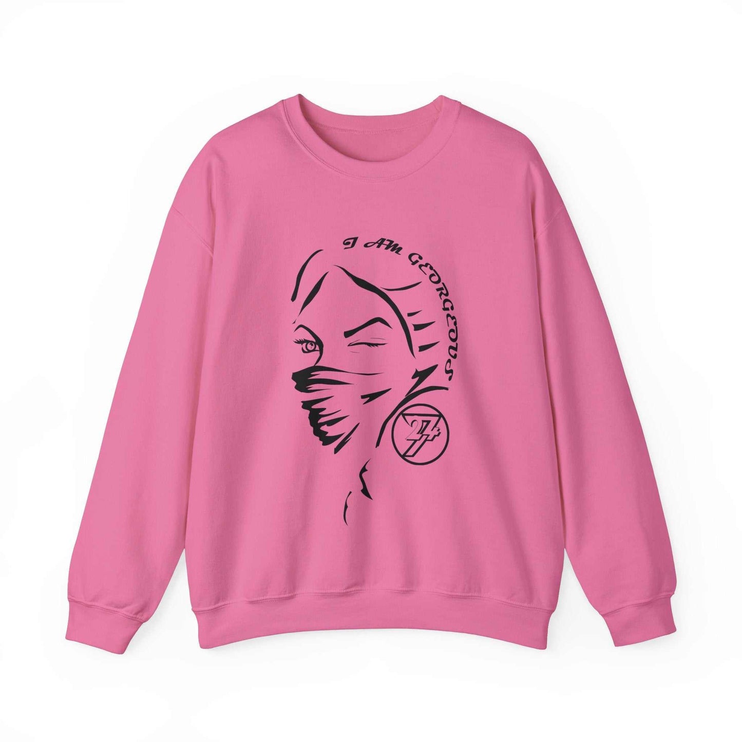 Unique Design Gorgeous Woman Heavy Blend™ Crewneck Sweatshirt safety pink