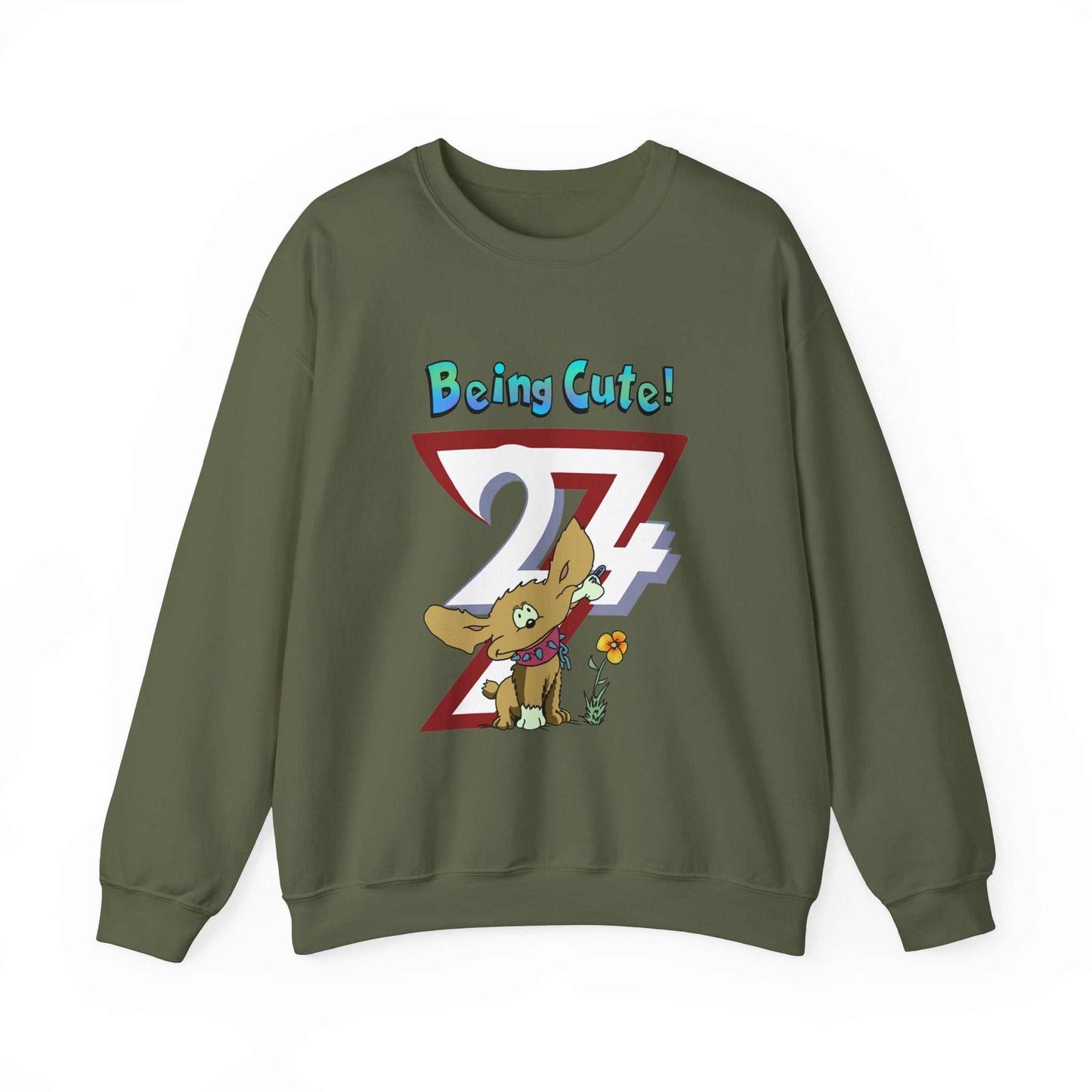 Unique Design Being Cute Doggy Heavy Blend™ Crewneck Sweatshirt military green