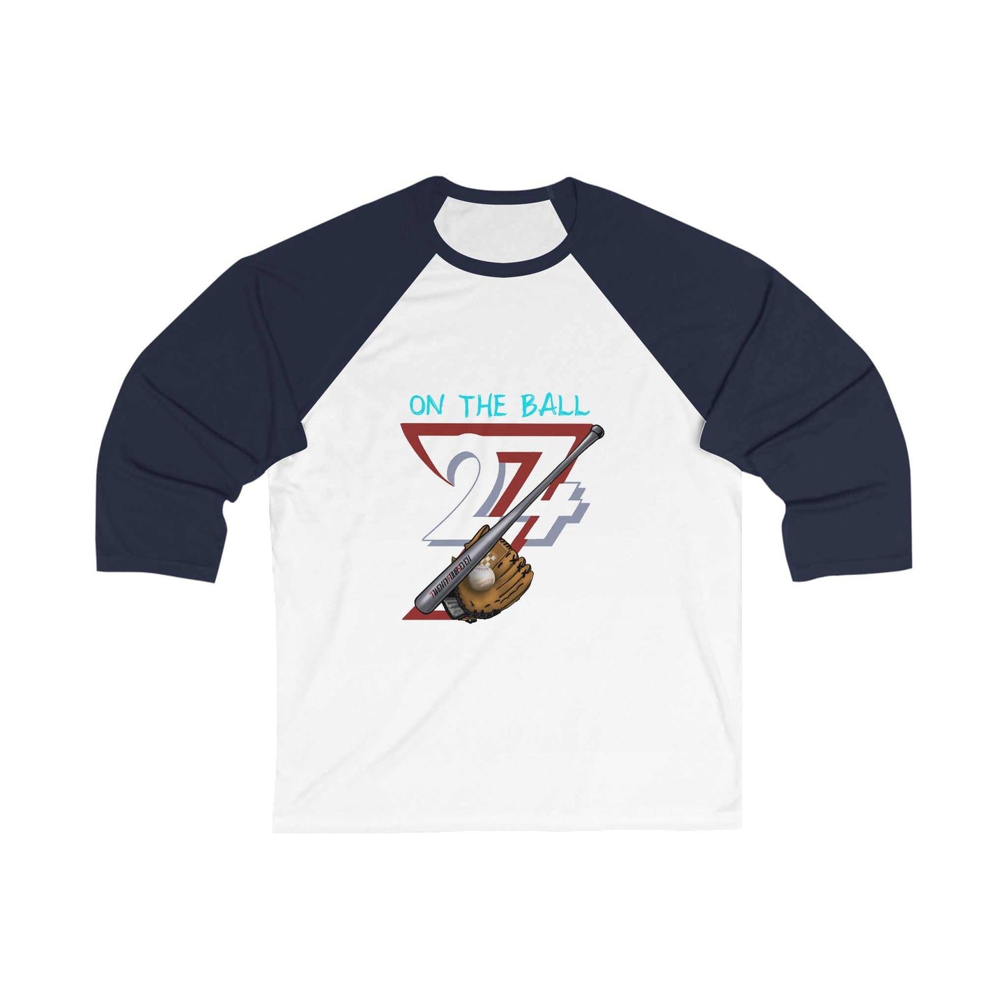 Unique Design On The Ball Baseball 3\4 Sleeve Baseball Tee white-royal
