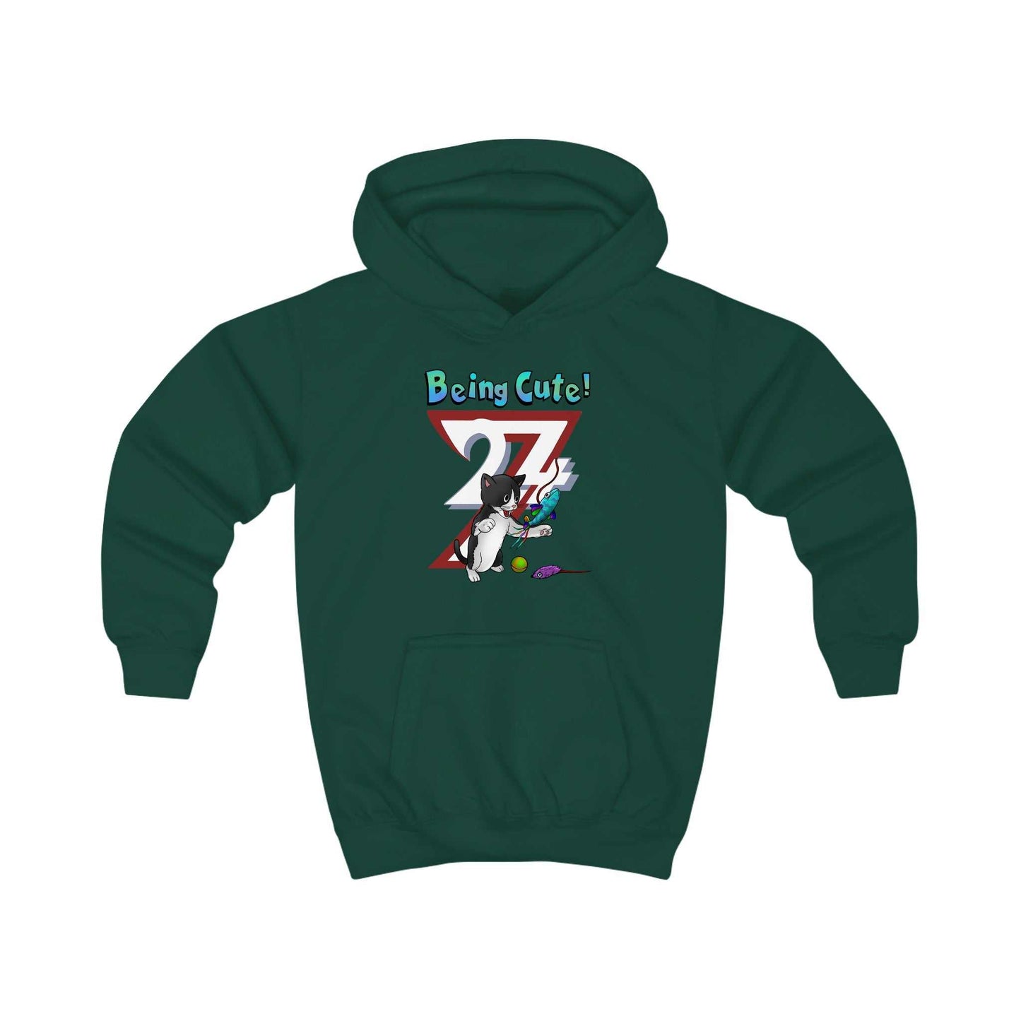 Unique Design Kids Custom Hoodie Being Cute Playing Kitten bottle green