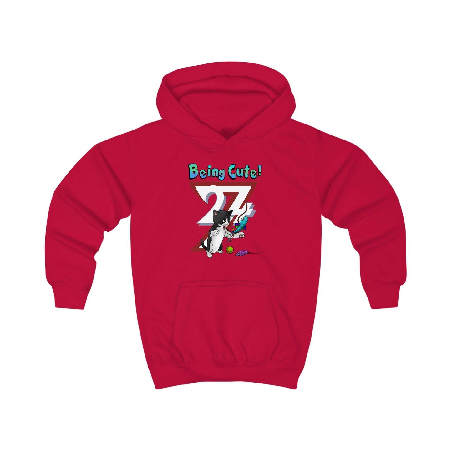 Unique Design Kids Custom Hoodie Being Cute Playing Kitten red