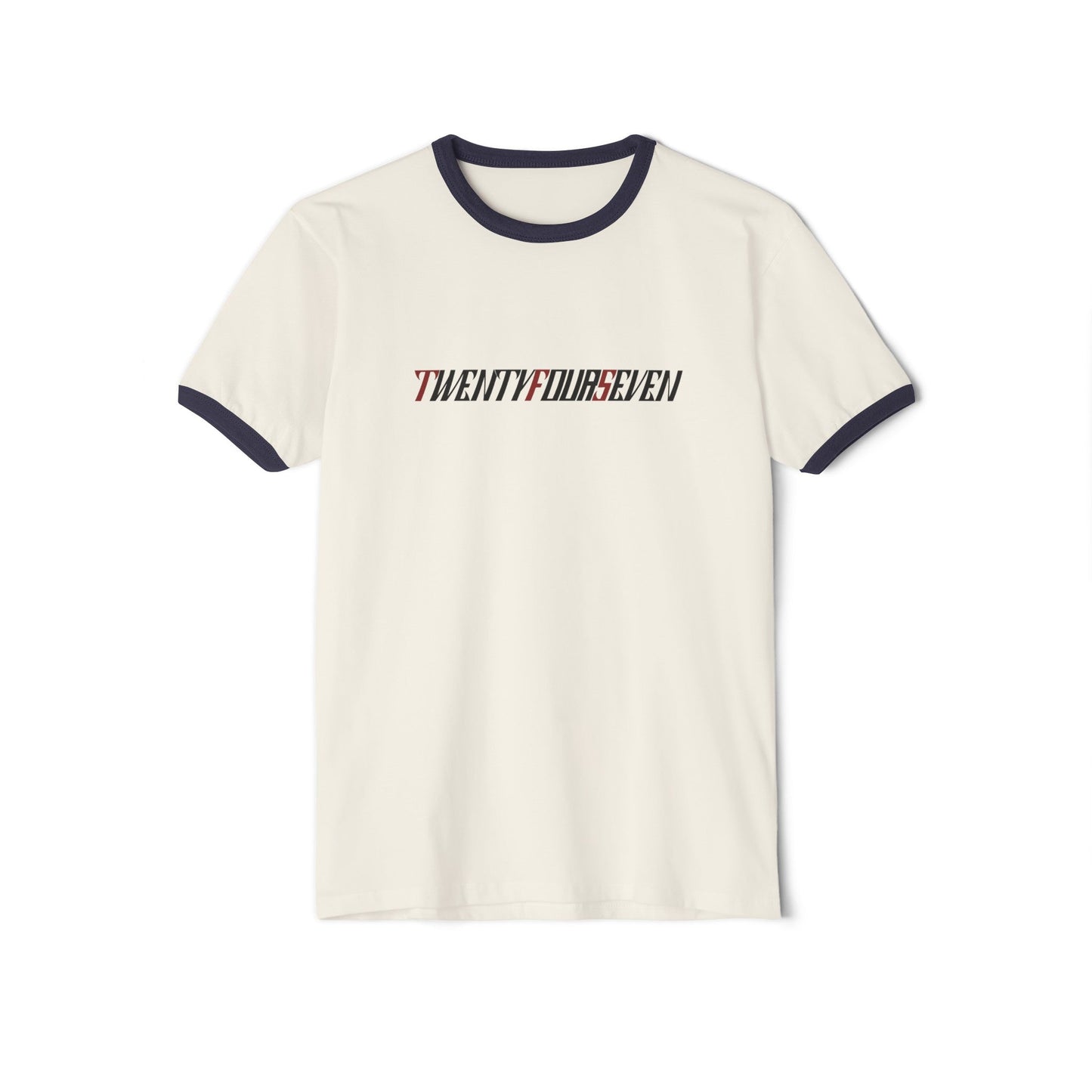 Women top: "Twentyfourseven" Ringer T-Shirt by 24/7 Unique Designs natural-navy front view