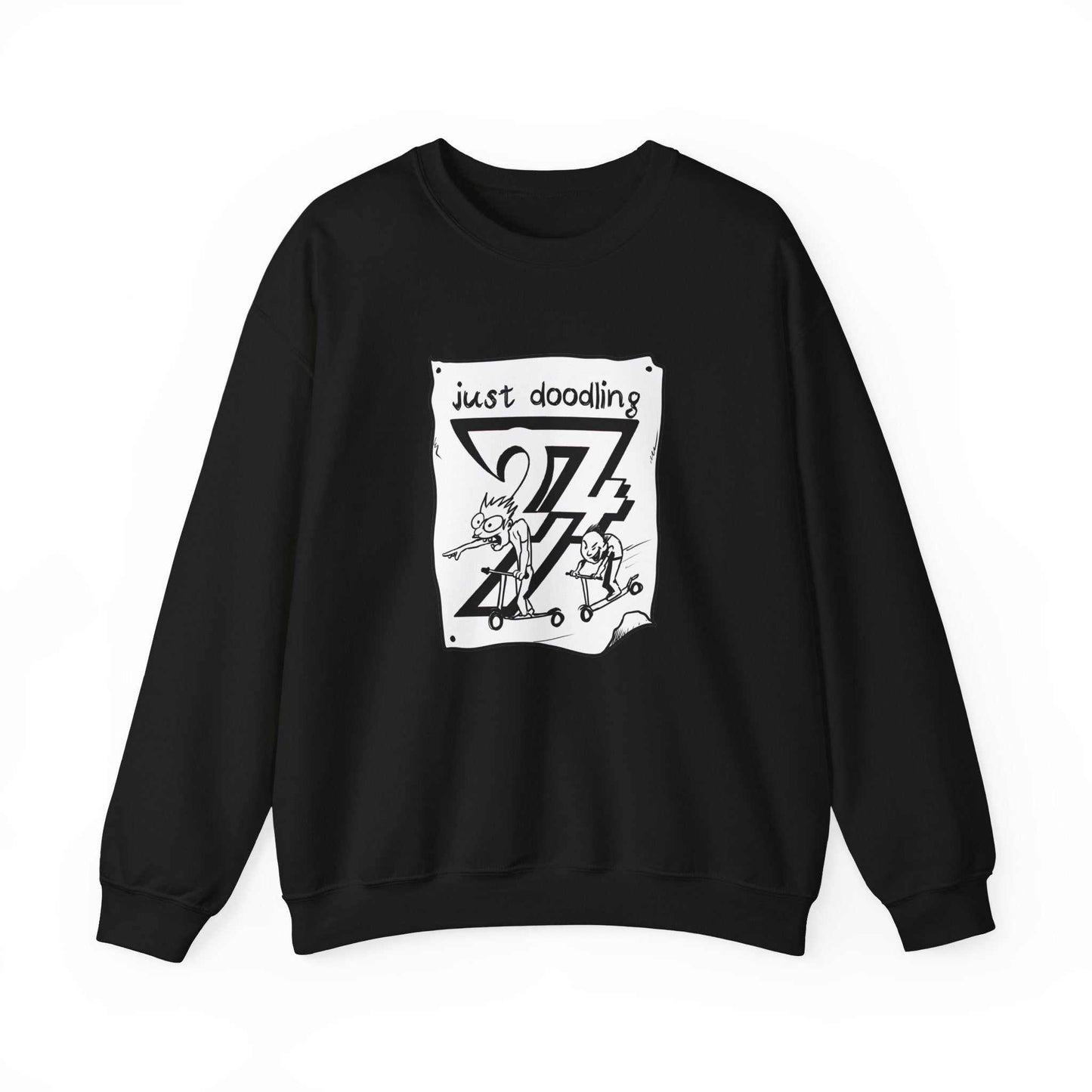 Unique Design Just Doodling Scooter Kids Heavy Blend™ Crewneck Sweatshirt black