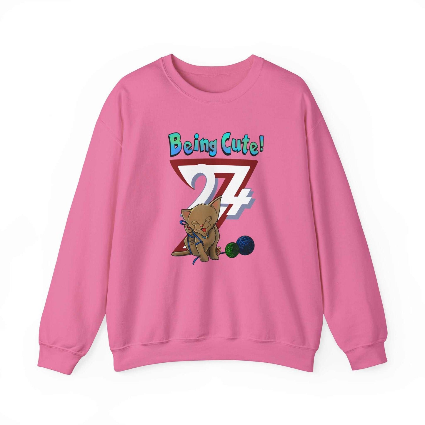 Unique Design Being Cute Kitty Heavy Blend™ Crewneck Sweatshirt safety pink