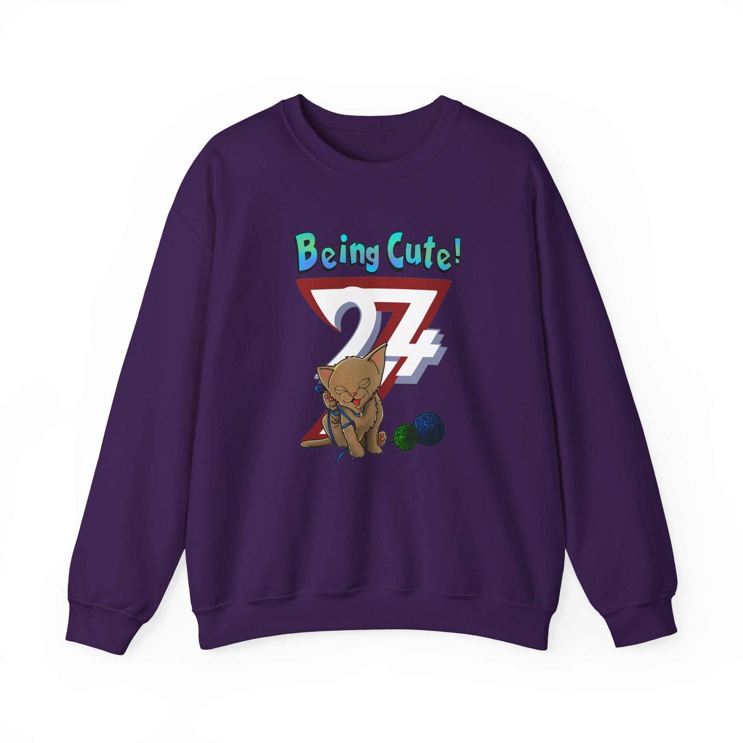 Unique Design Being Cute Kitty Heavy Blend™ Crewneck Sweatshirt purple