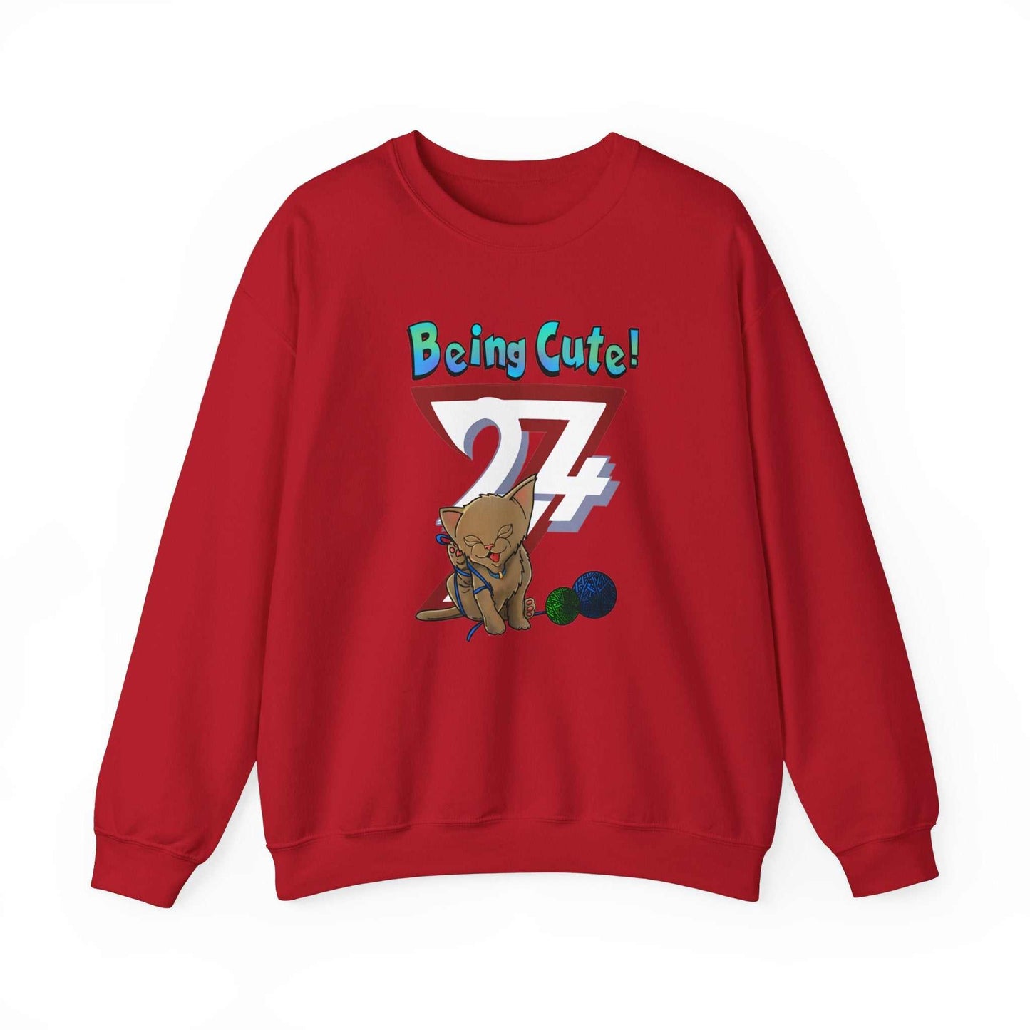Unique Design Being Cute Kitty Heavy Blend™ Crewneck Sweatshirt red