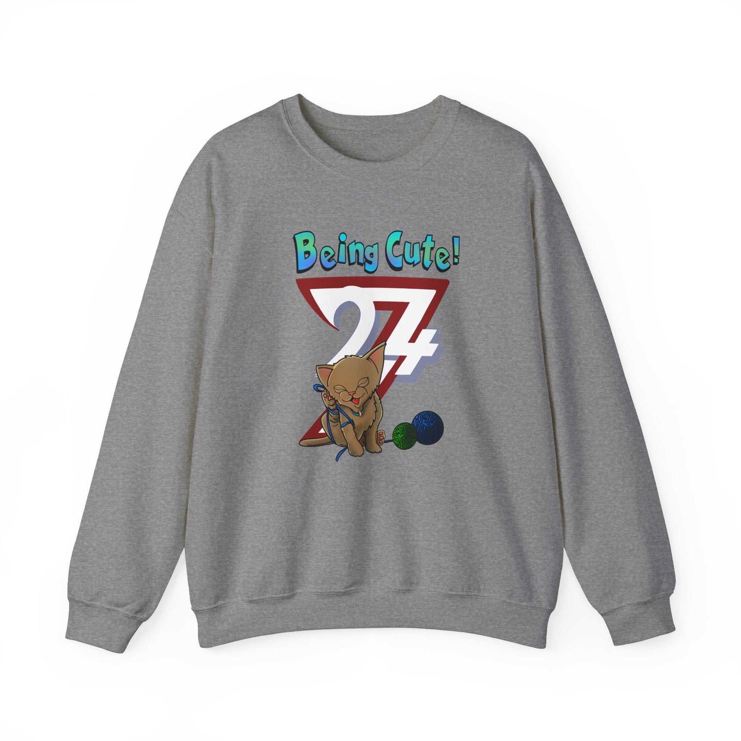 Unique Design Being Cute Kitty Heavy Blend™ Crewneck Sweatshirt heather grey