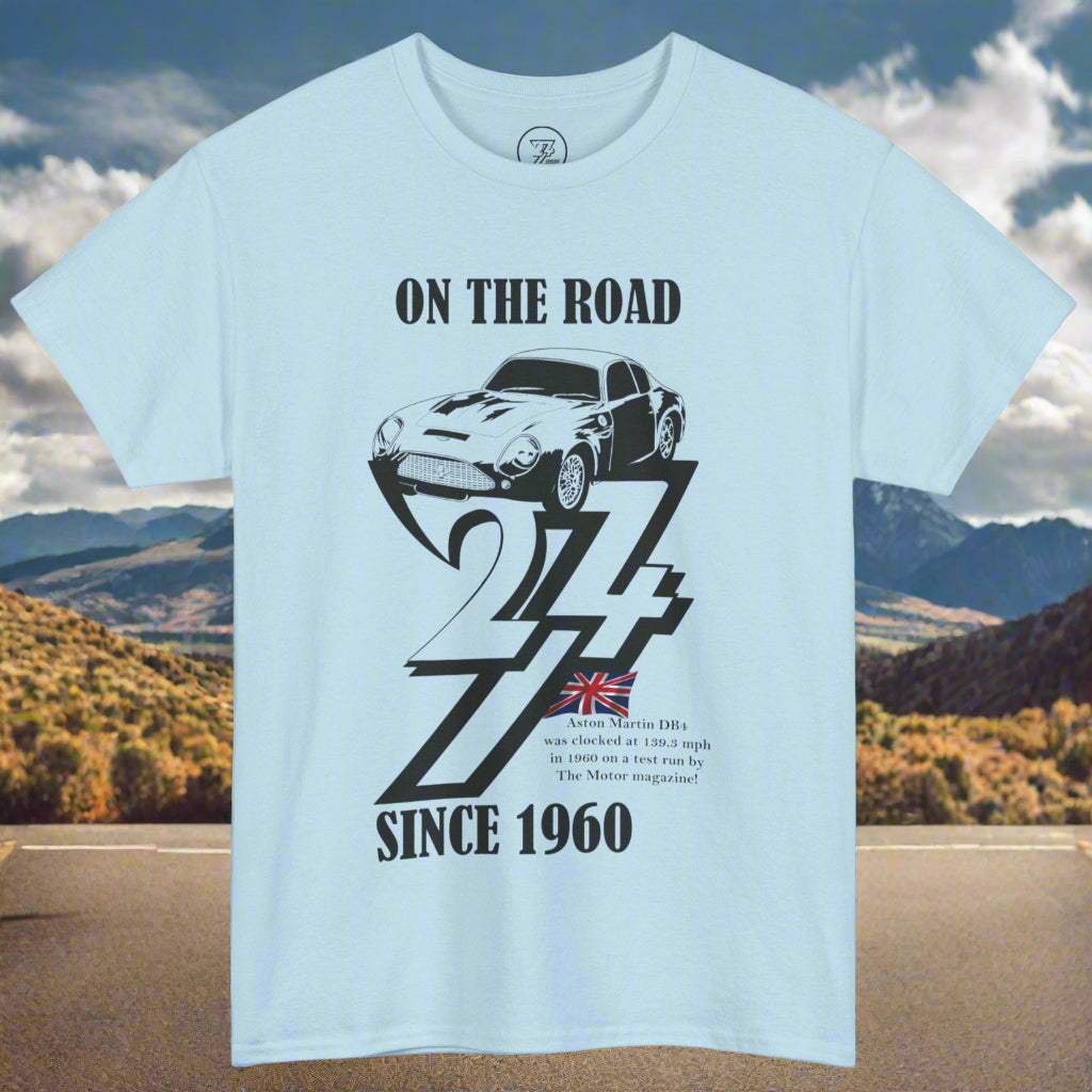 1960 Aston Martin t-shirt Aston Martin top classic car t-shirt by 24/7 Unique Designs light blue