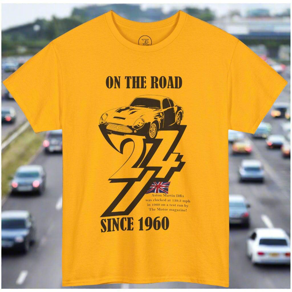 1960 Aston Martin t-shirt Aston Martin top classic car t-shirt by 24/7 Unique Designs gold