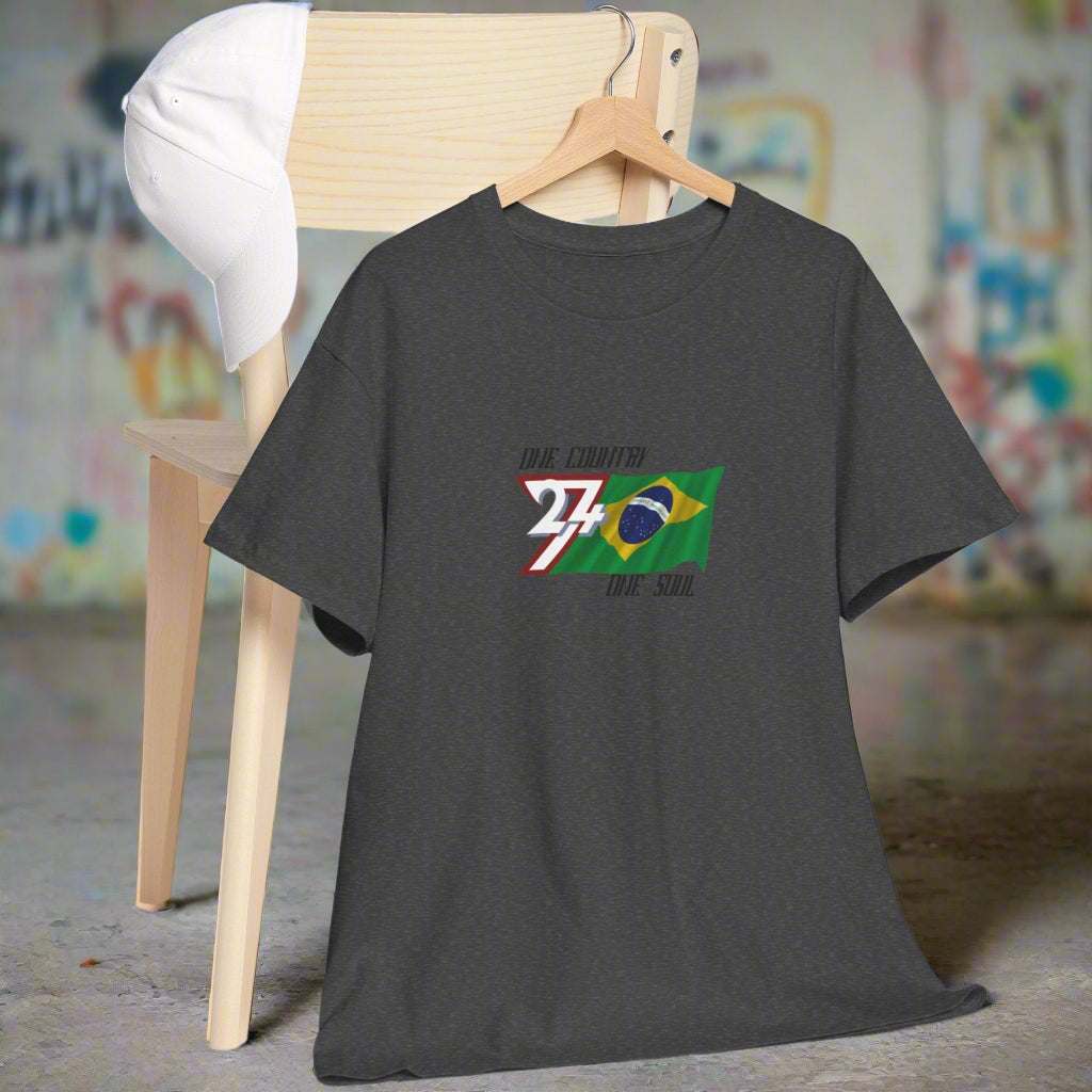 Brazil T-shirt Brazil flag tee brazilian tshirt by 24/7 Unique Designs dark heather