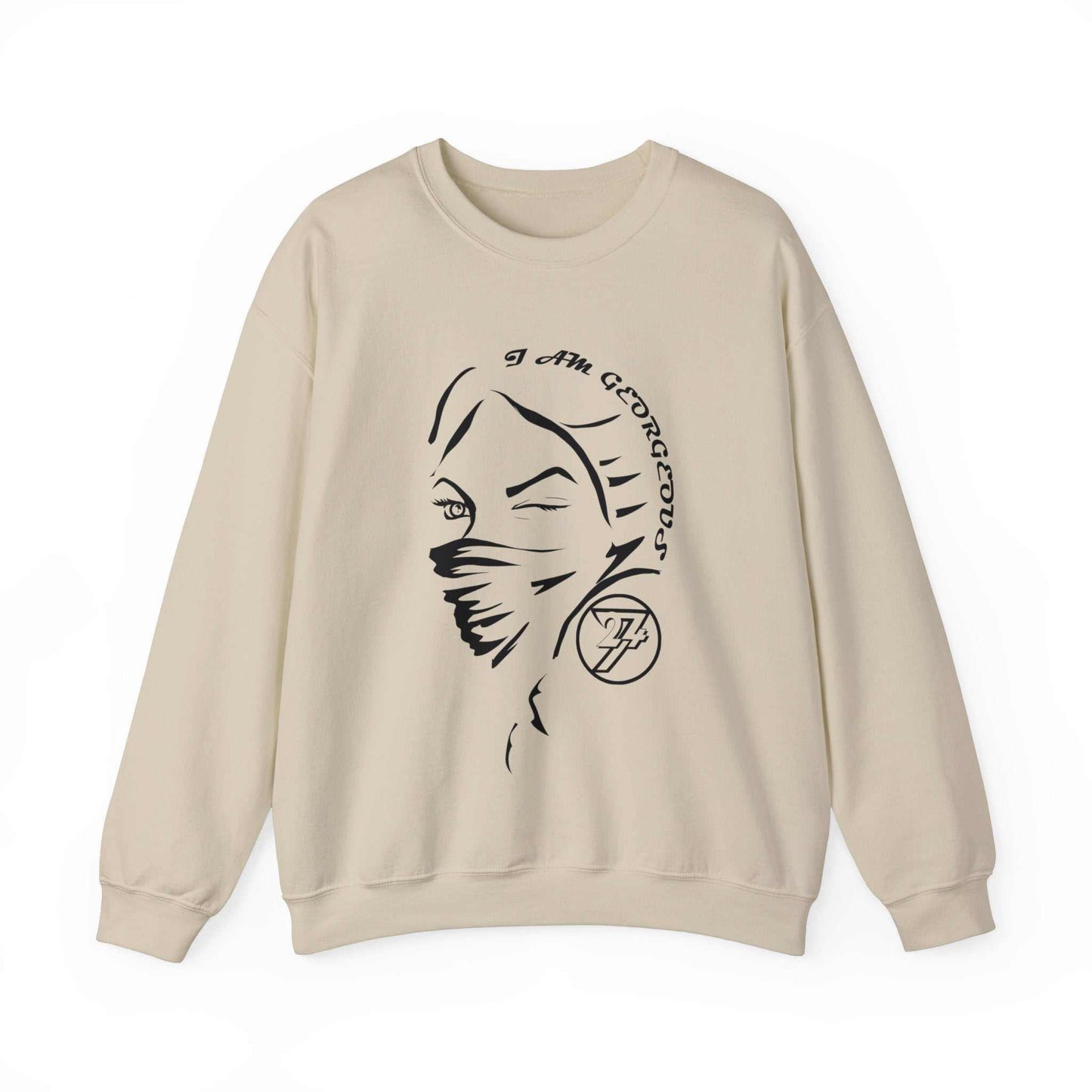 Unique Design Gorgeous Woman Heavy Blend™ Crewneck Sweatshirt sand