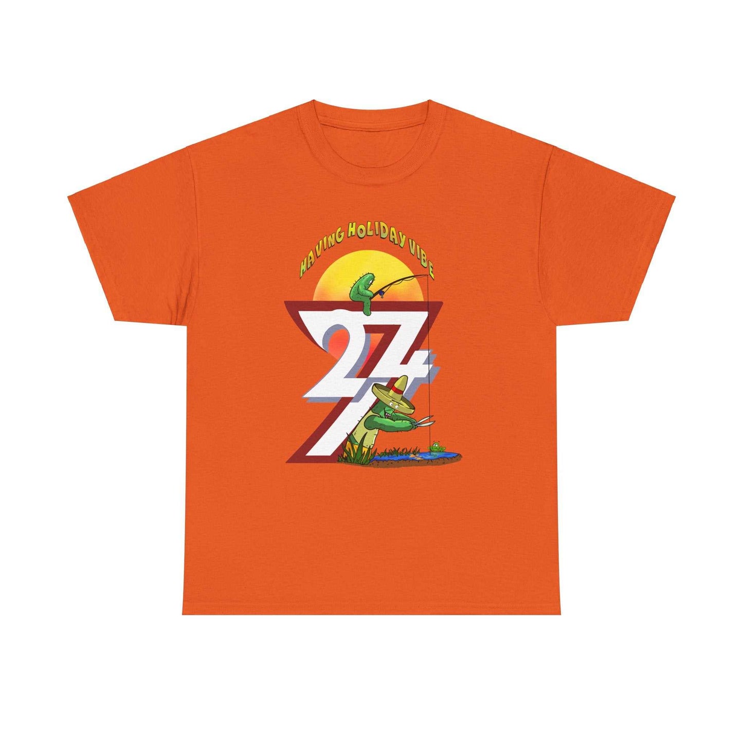 Printed T-shirt - Leonando Fishing Holiday orange