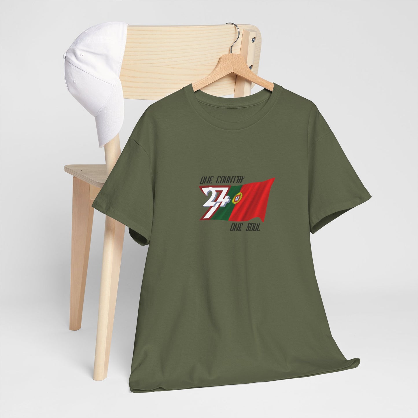 Unique Design 24/7 Portugal Flag Printed Unisex custom T-shirt military green