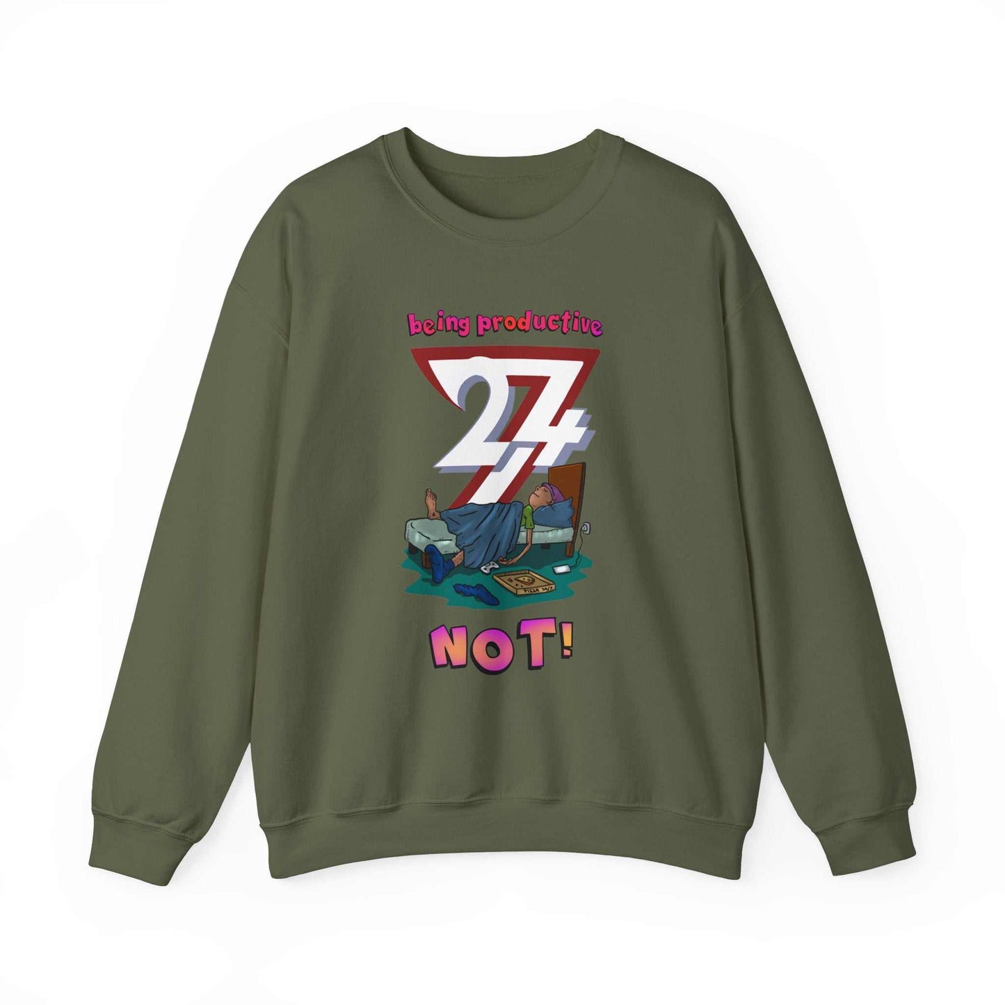 Unique Design Lazy Person Heavy Blend™ Crewneck Sweatshirt military green