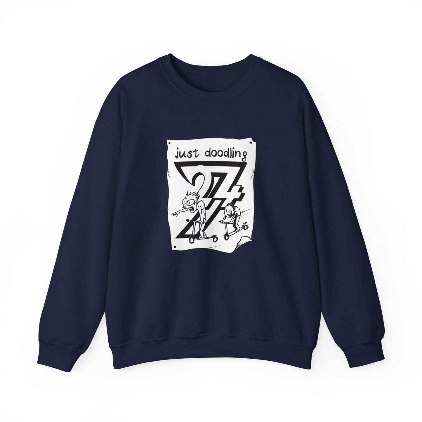 Unique Design Just Doodling Scooter Kids Heavy Blend™ Crewneck Sweatshirt navy