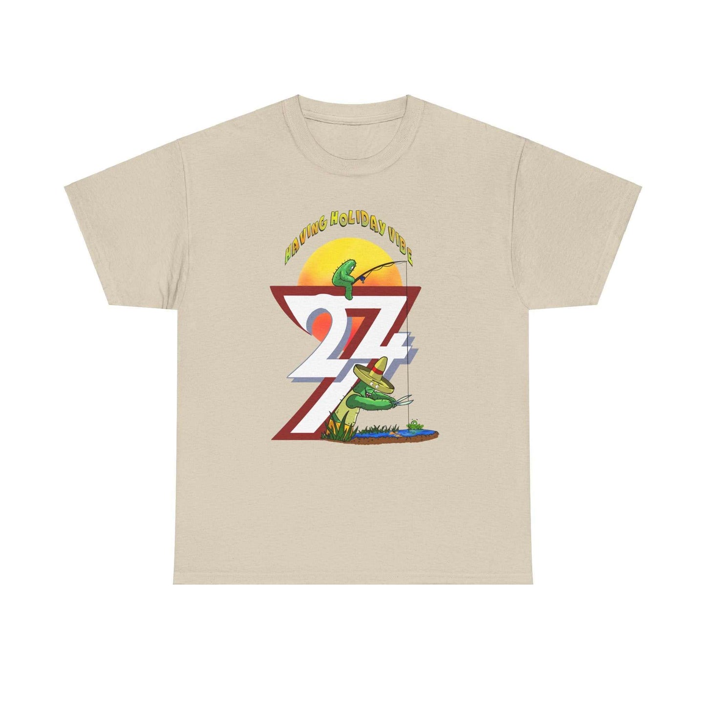 Printed T-shirt - Leonando Fishing Holiday sand