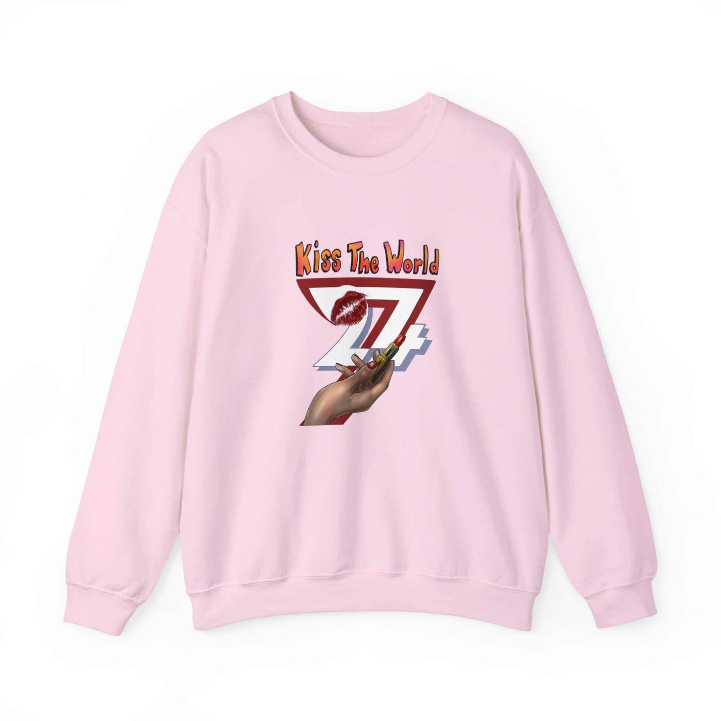 Unique Design Kiss The World Heavy Blend™ Crewneck Sweatshirt light pink