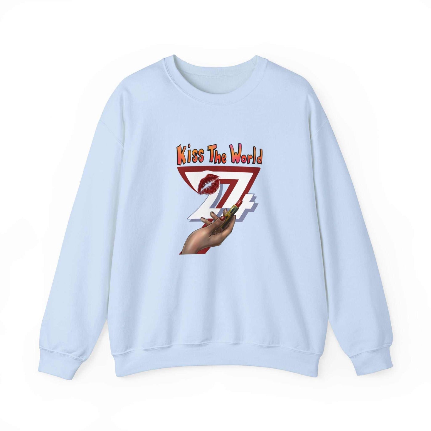 Unique Design Kiss The World Heavy Blend™ Crewneck Sweatshirt light blue