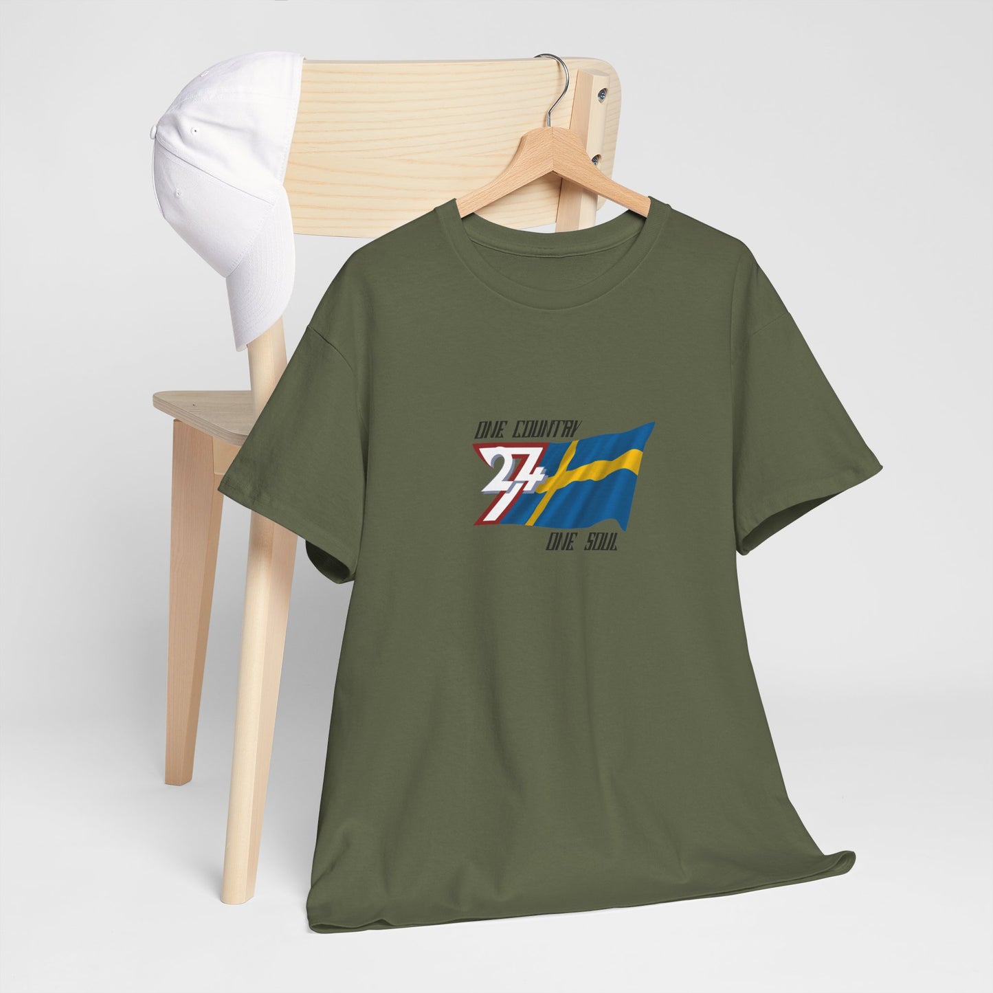 Unique Design 24/7 Sweden Flag Printed Unisex custom T-shirt military green
