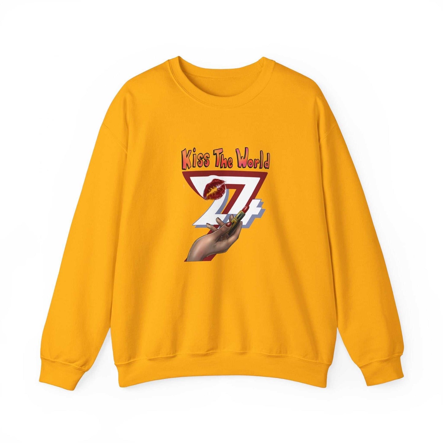 Unique Design Kiss The World Heavy Blend™ Crewneck Sweatshirt gold