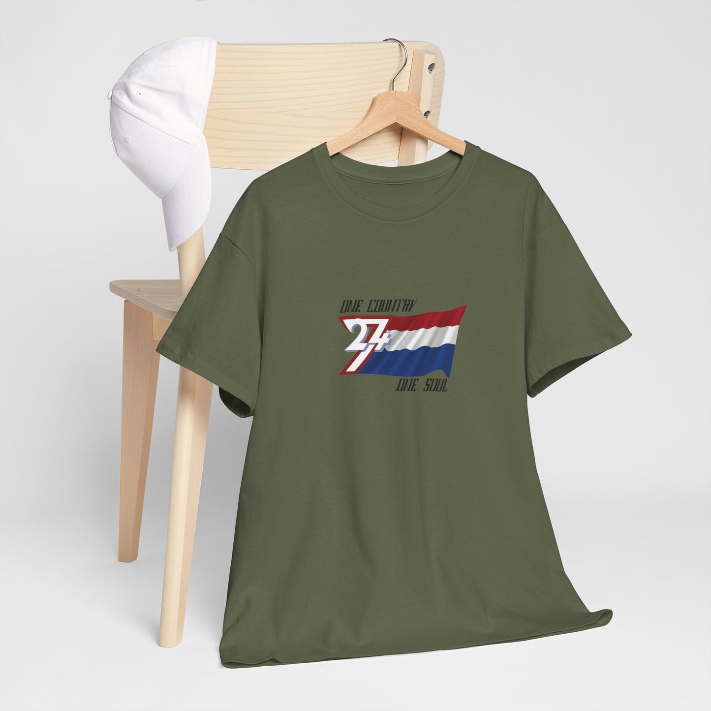 Unique Design 24/7 Netherlands Flag Printed Unisex custom T-shirt military green
