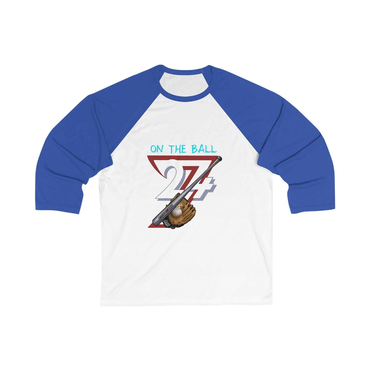 Unique Design On The Ball Baseball 3\4 Sleeve Baseball Tee white-royal
