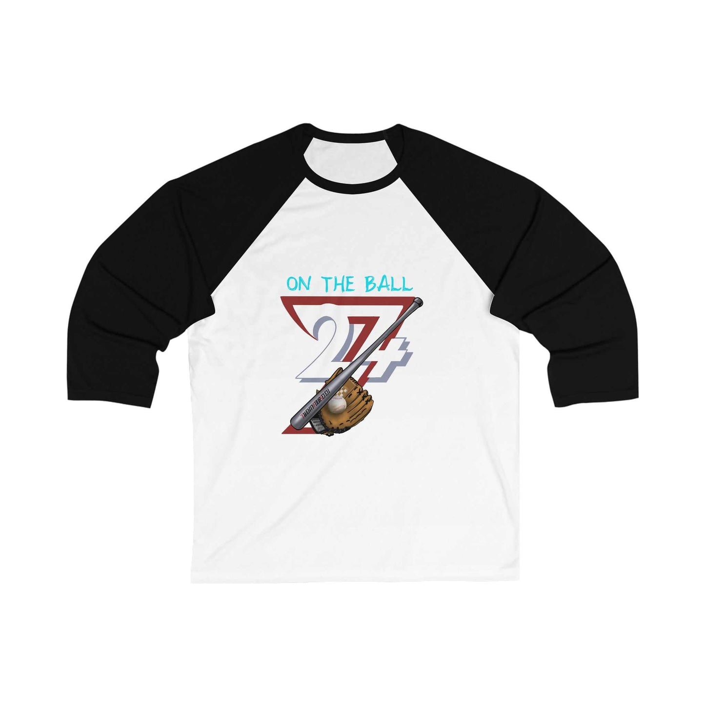 Unique Design On The Ball Baseball 3\4 Sleeve Baseball Tee white-black