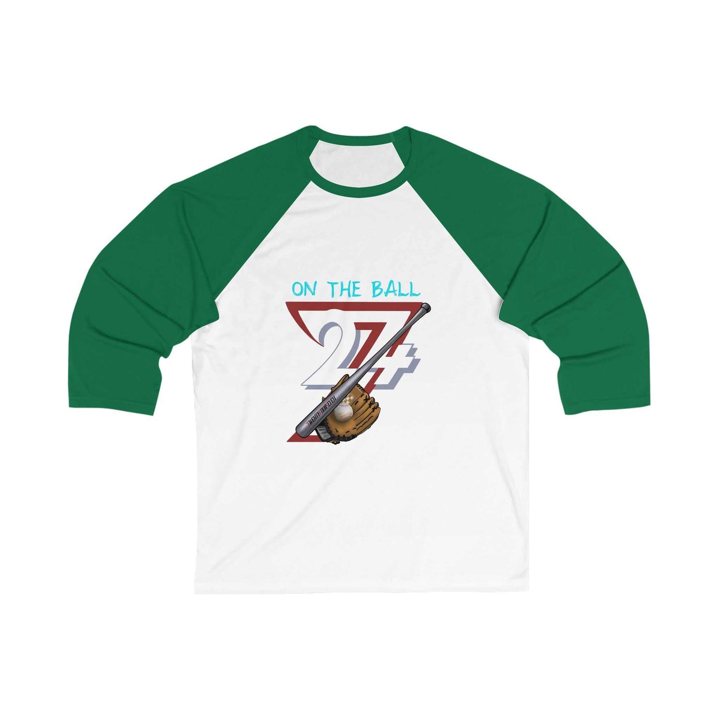 Unique Design On The Ball Baseball 3\4 Sleeve Baseball Tee white-green