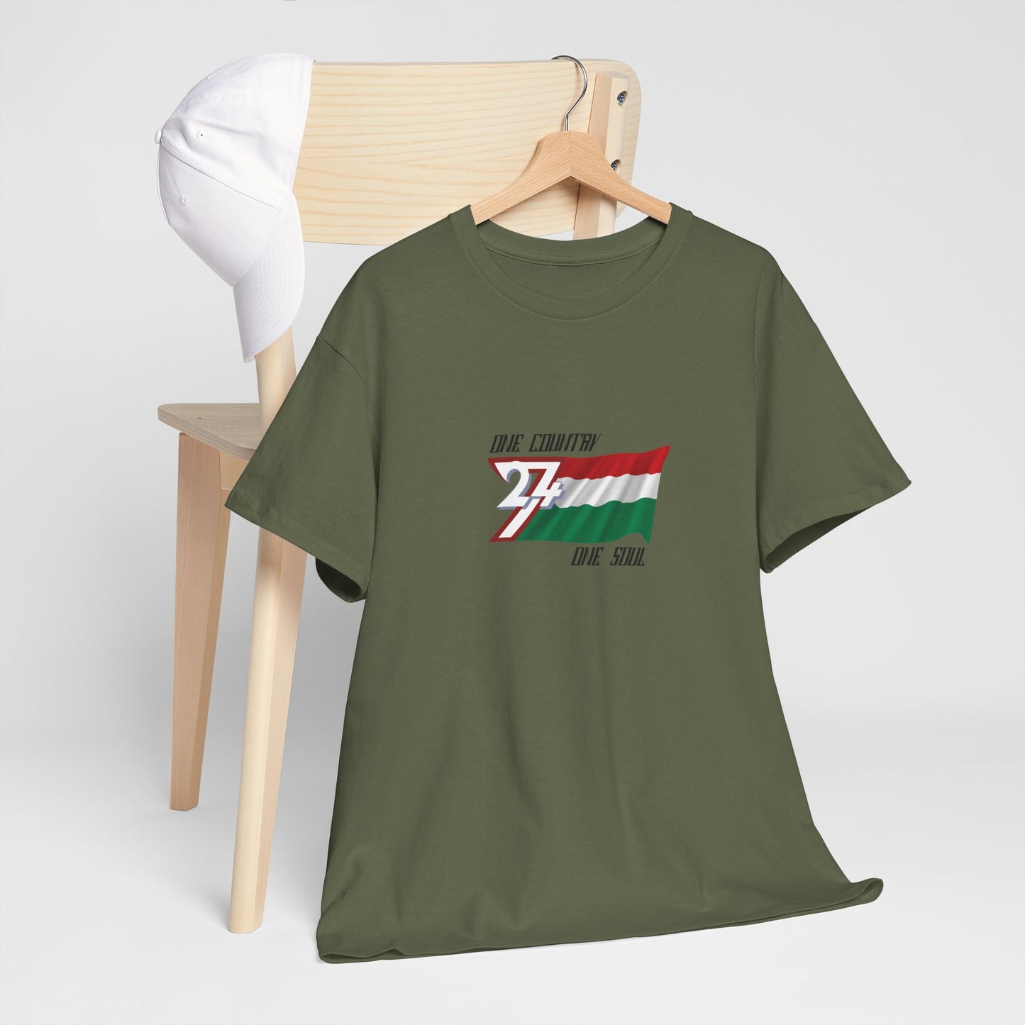 Unique Design 24/7 Hungary Flag Printed Unisex custom T-shirt military green