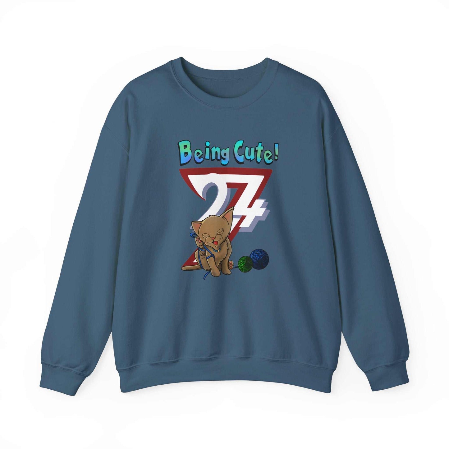 Unique Design Being Cute Kitty Heavy Blend™ Crewneck Sweatshirt indigo blue