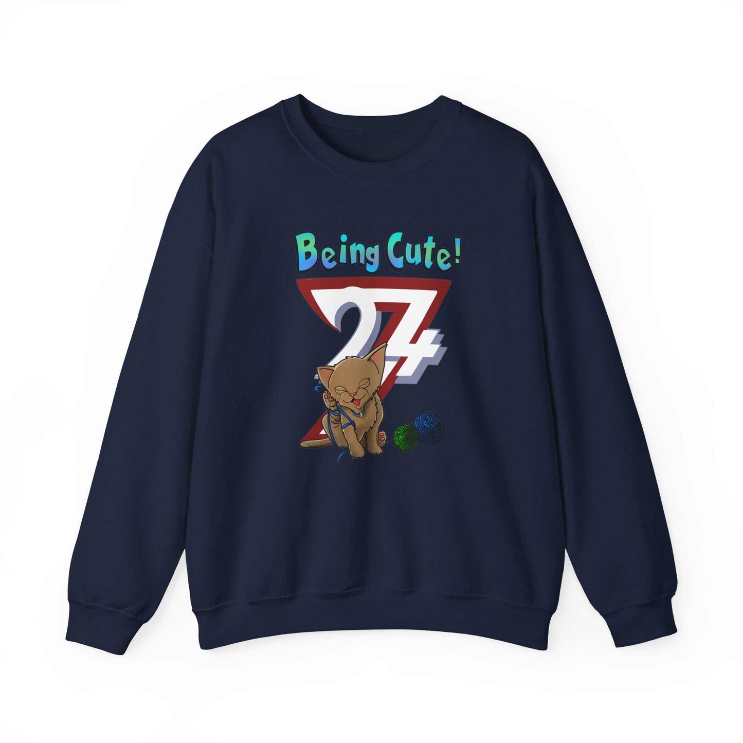 Unique Design Being Cute Kitty Heavy Blend™ Crewneck Sweatshirt navy