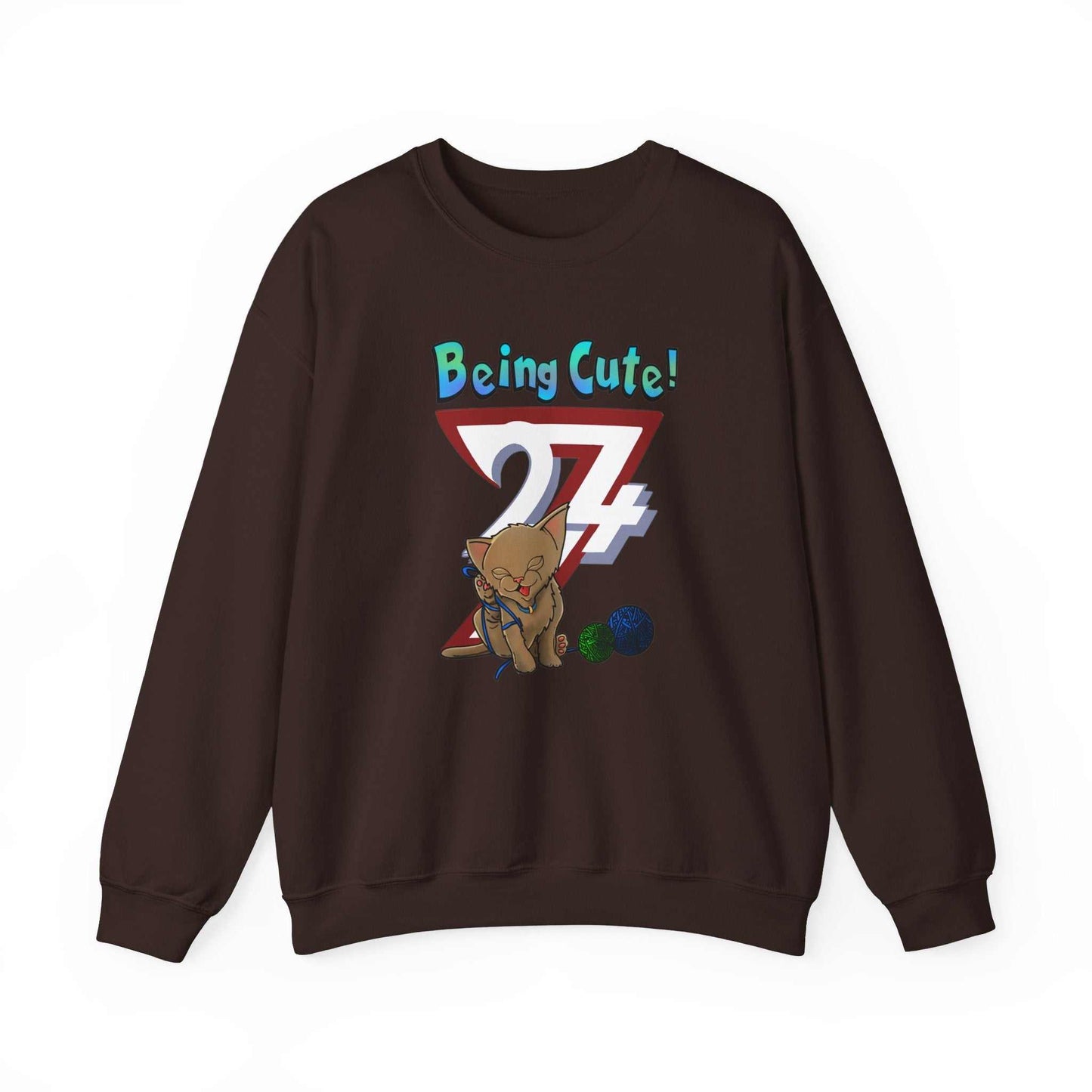 Unique Design Being Cute Kitty Heavy Blend™ Crewneck Sweatshirt dark chocolate