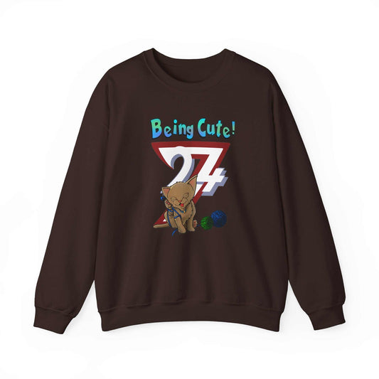 Unique Design Being Cute Kitty Heavy Blend™ Crewneck Sweatshirt dark chocolate