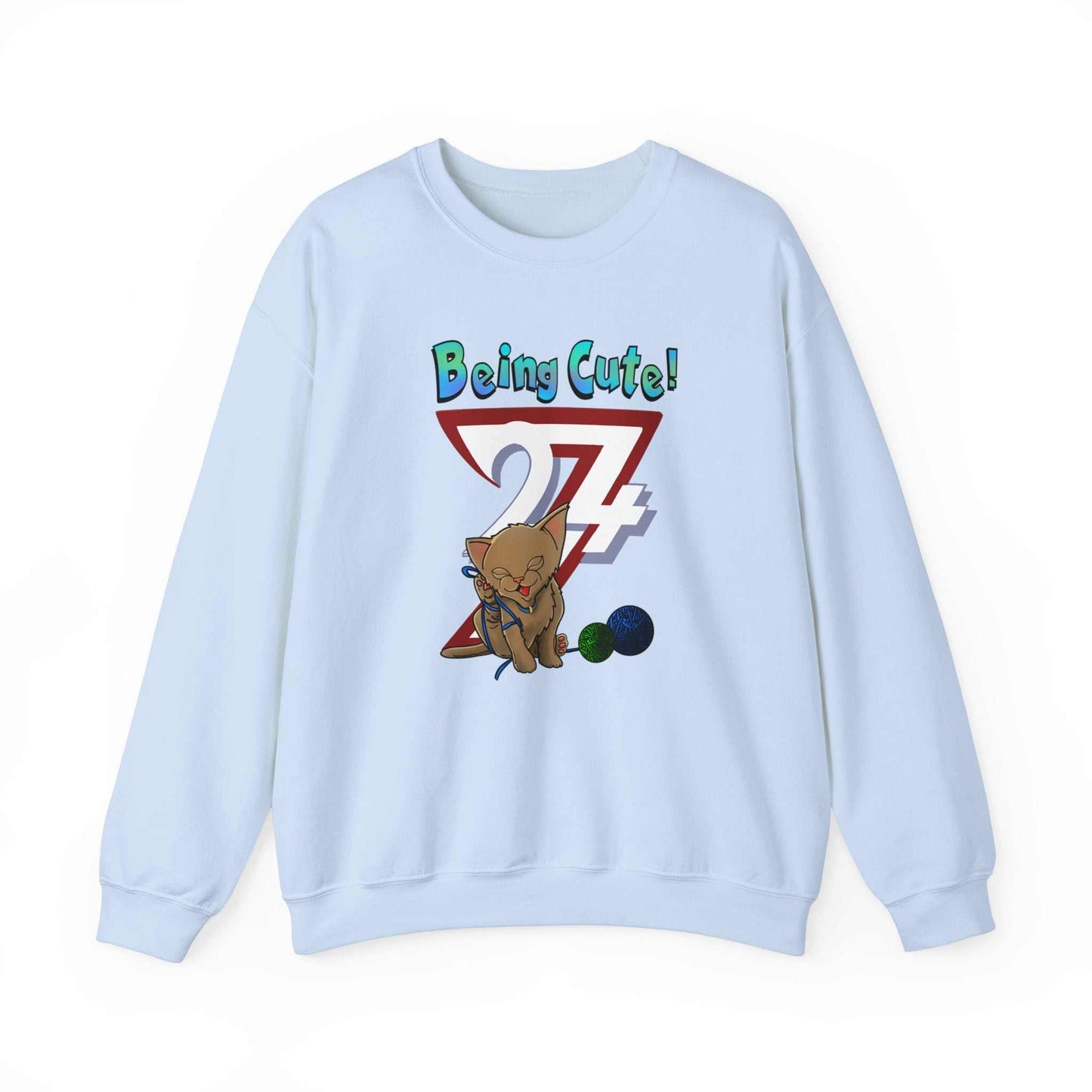 Unique Design Being Cute Kitty Heavy Blend™ Crewneck Sweatshirt light blue